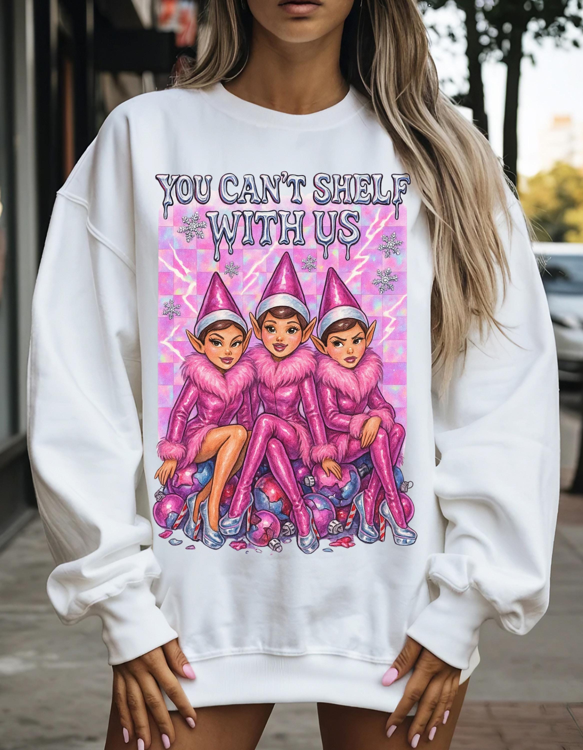 Funny Mean Elf Girls Holiday Crewneck Sweatshirt: Quirky Christmas Party Outfit for Squad Photos