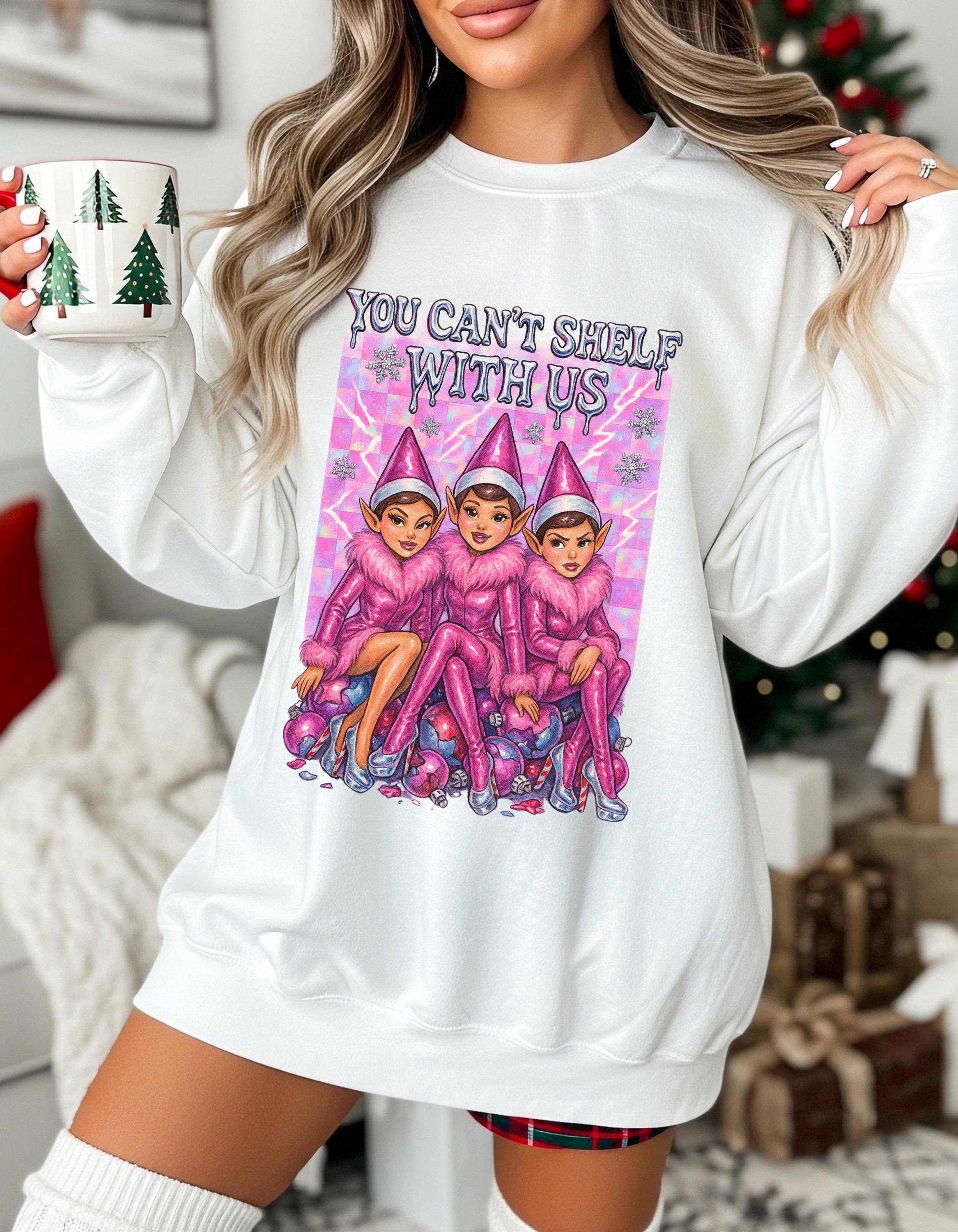 Funny Mean Elf Girls Holiday Crewneck Sweatshirt: Quirky Christmas Party Outfit for Squad Photos