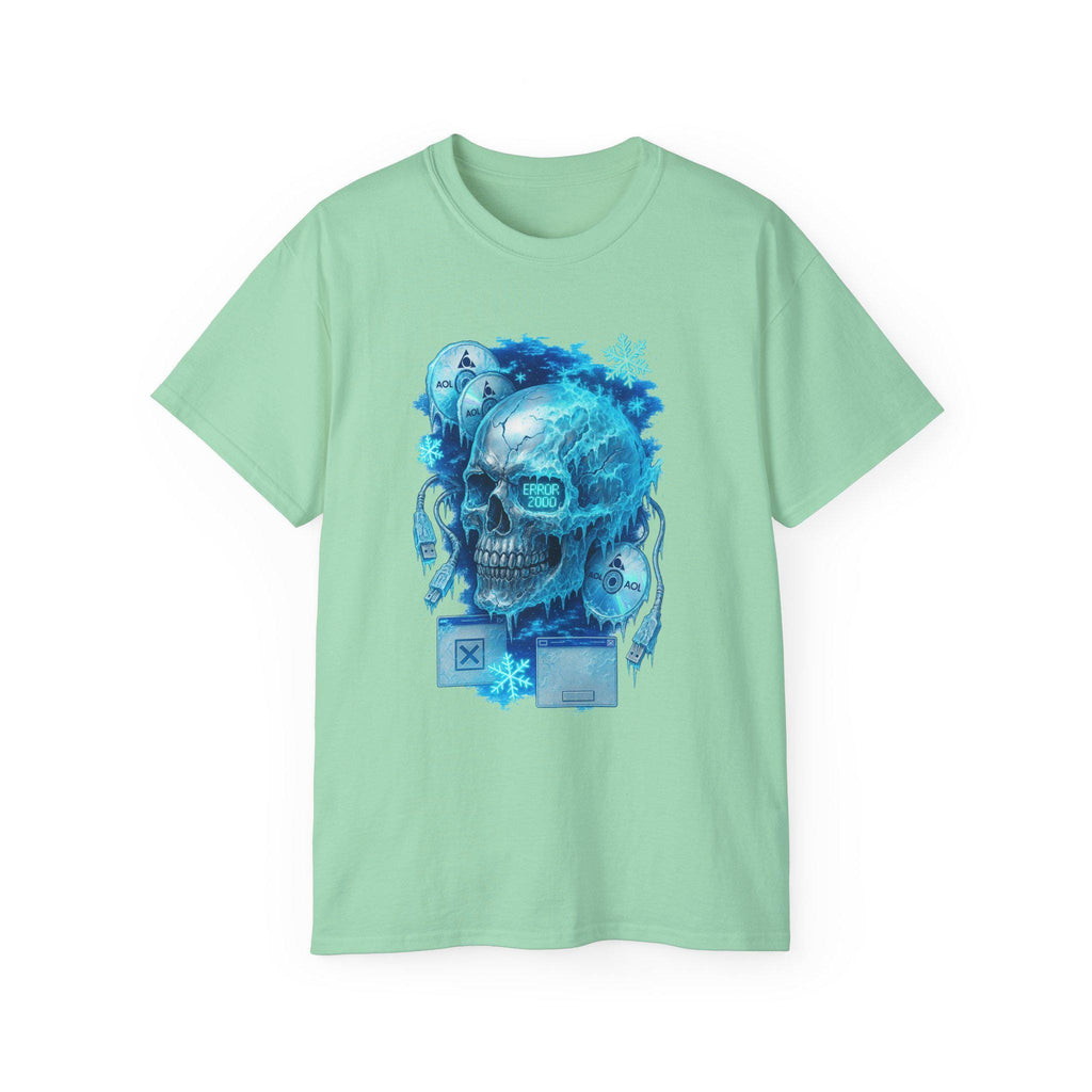 Retro Y2K Frozen Skull Graphic Tee: Spooky Halloween Horror Clothing, Unisex Cotton Creepy Top
