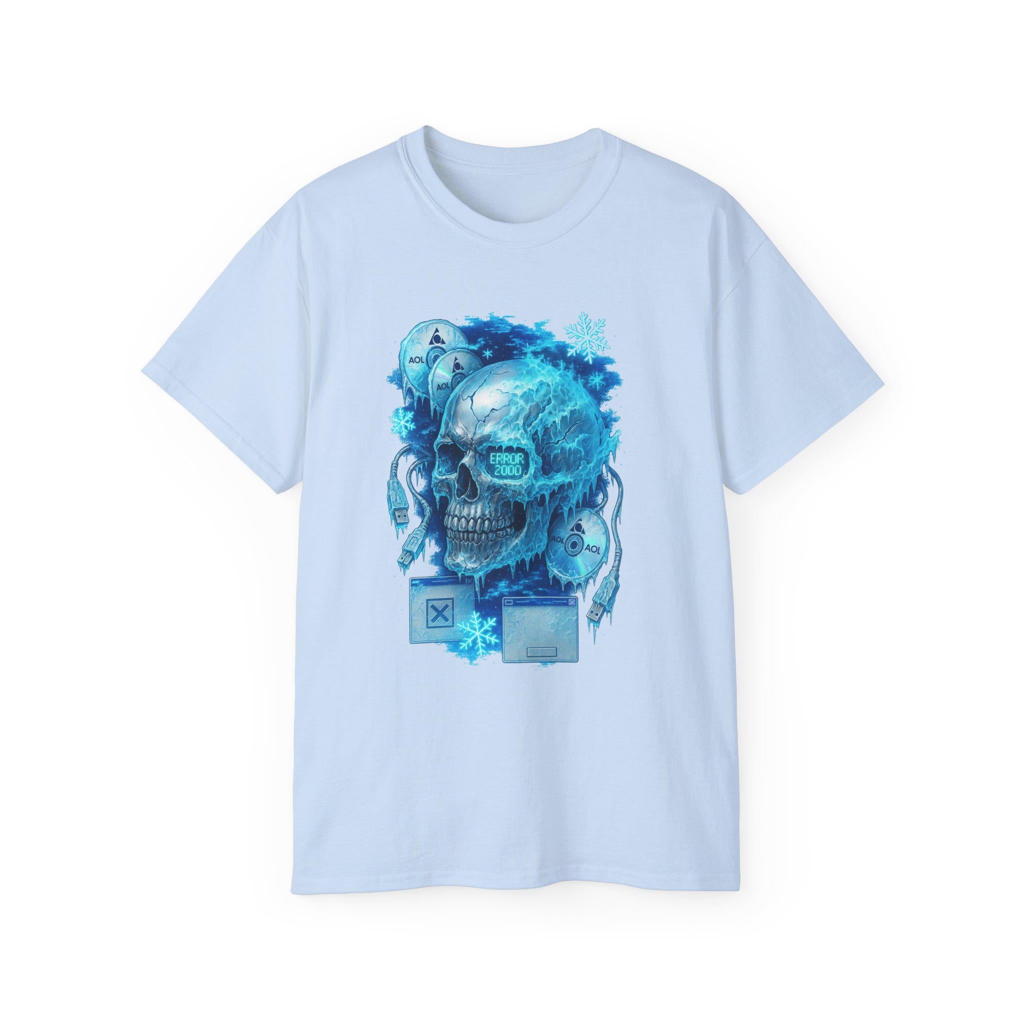 Retro Y2K Frozen Skull Graphic Tee: Spooky Halloween Horror Clothing, Unisex Cotton Creepy Top