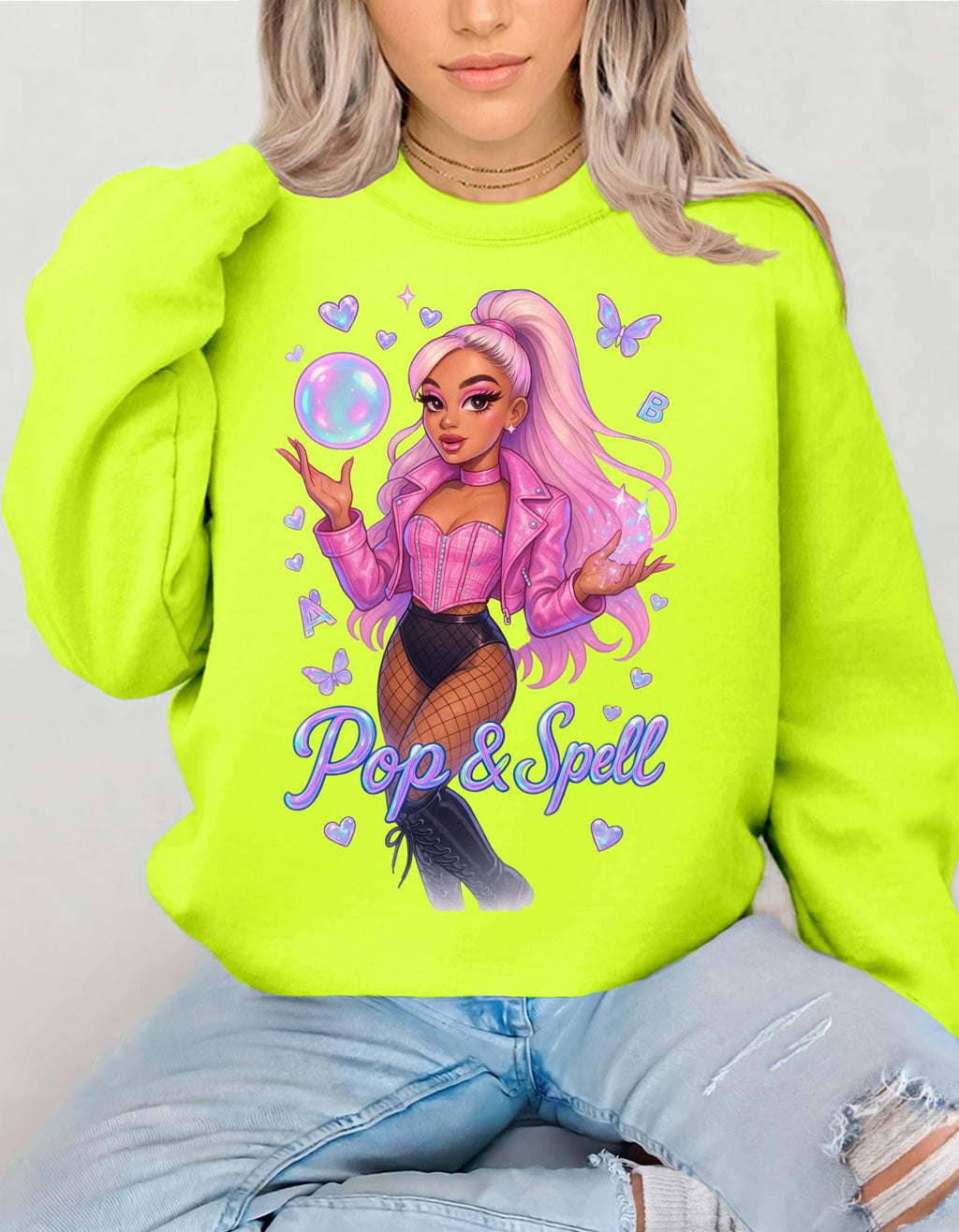 Pop & Spell Graphic Crewneck: Unisex Cozy Pullover Sweatshirt for Trendy Streetwear Enthusiasts