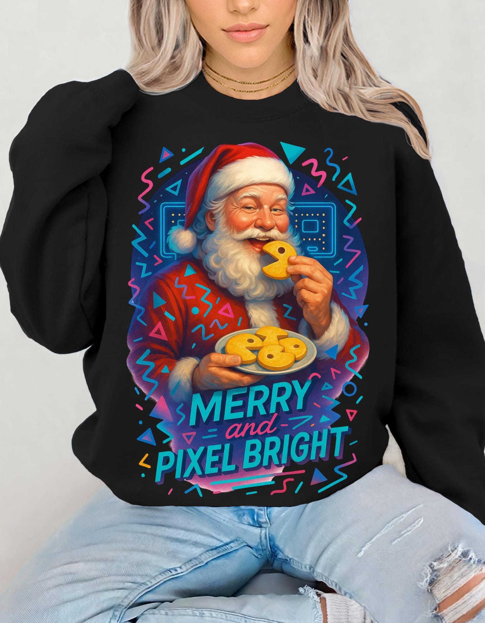 Retro Santa Christmas Cookie Sweatshirt: Festive Y2K Holiday Jumper for Unisex Winter Fashion