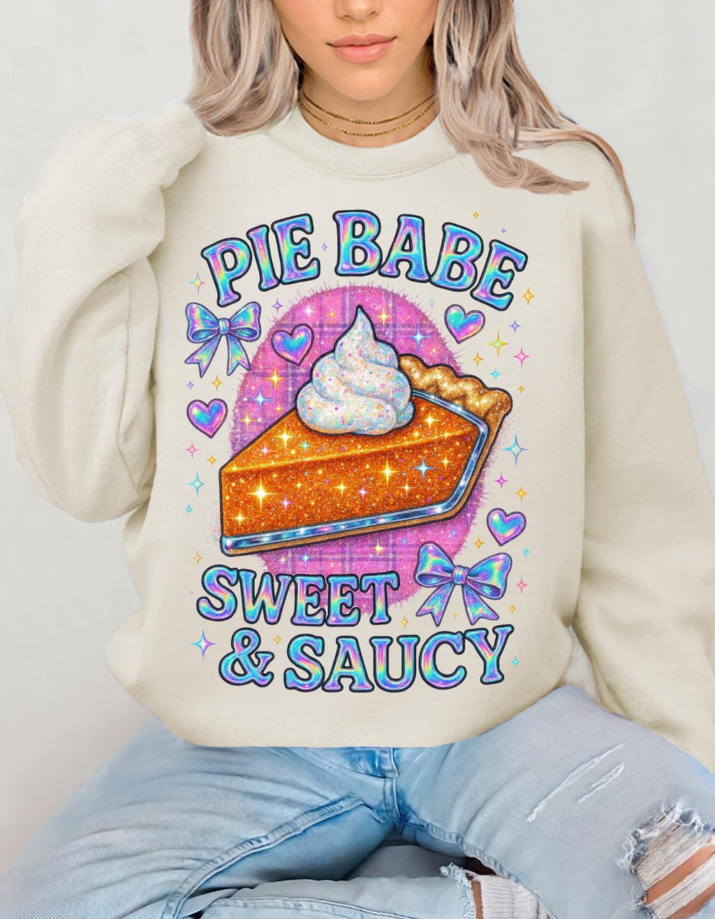 Y2K Holographic Pie Babe Sweatshirt - Retro 90s Jumper