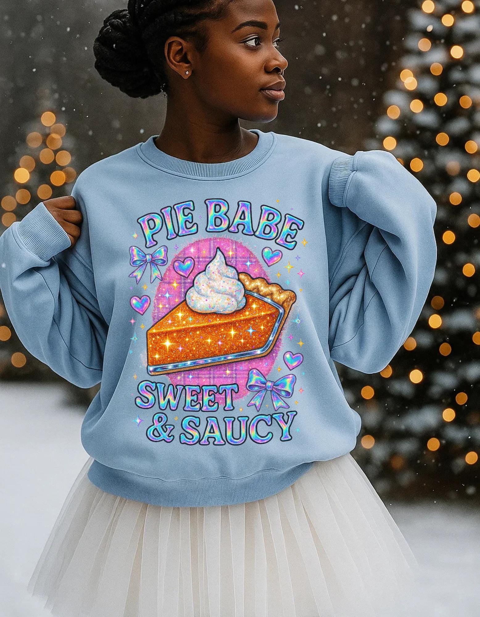 Y2K Holographic Pie Babe Sweatshirt - Retro 90s Jumper