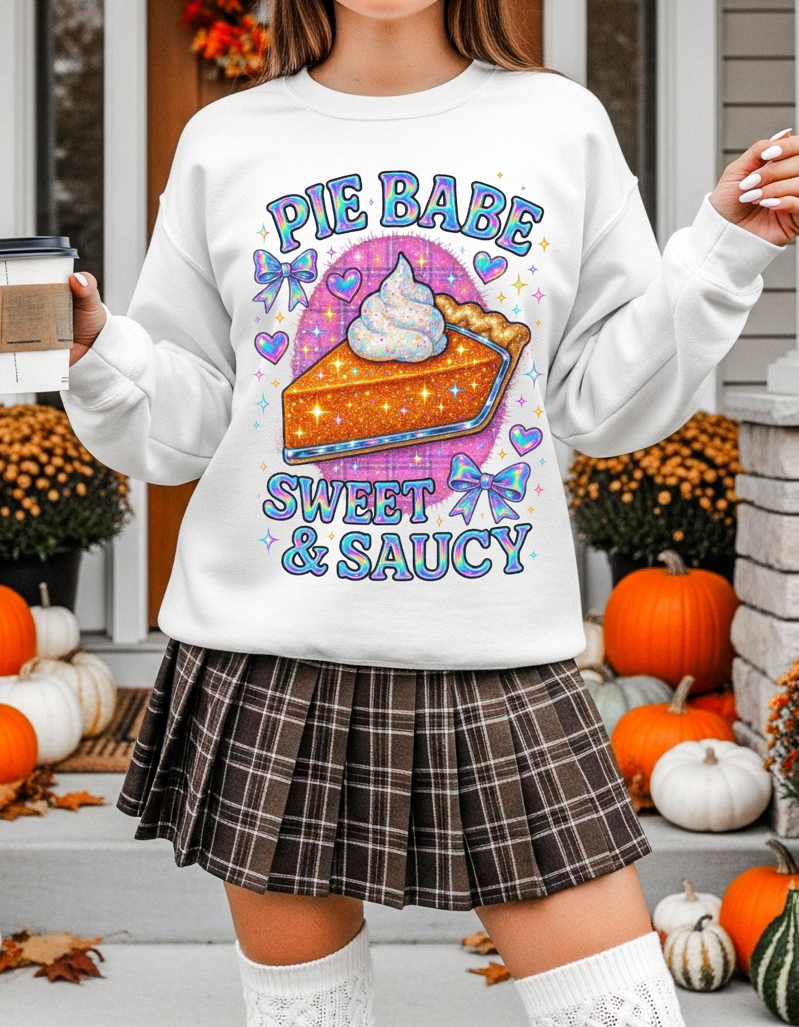 Y2K Holographic Pie Babe Sweatshirt - Retro 90s Jumper