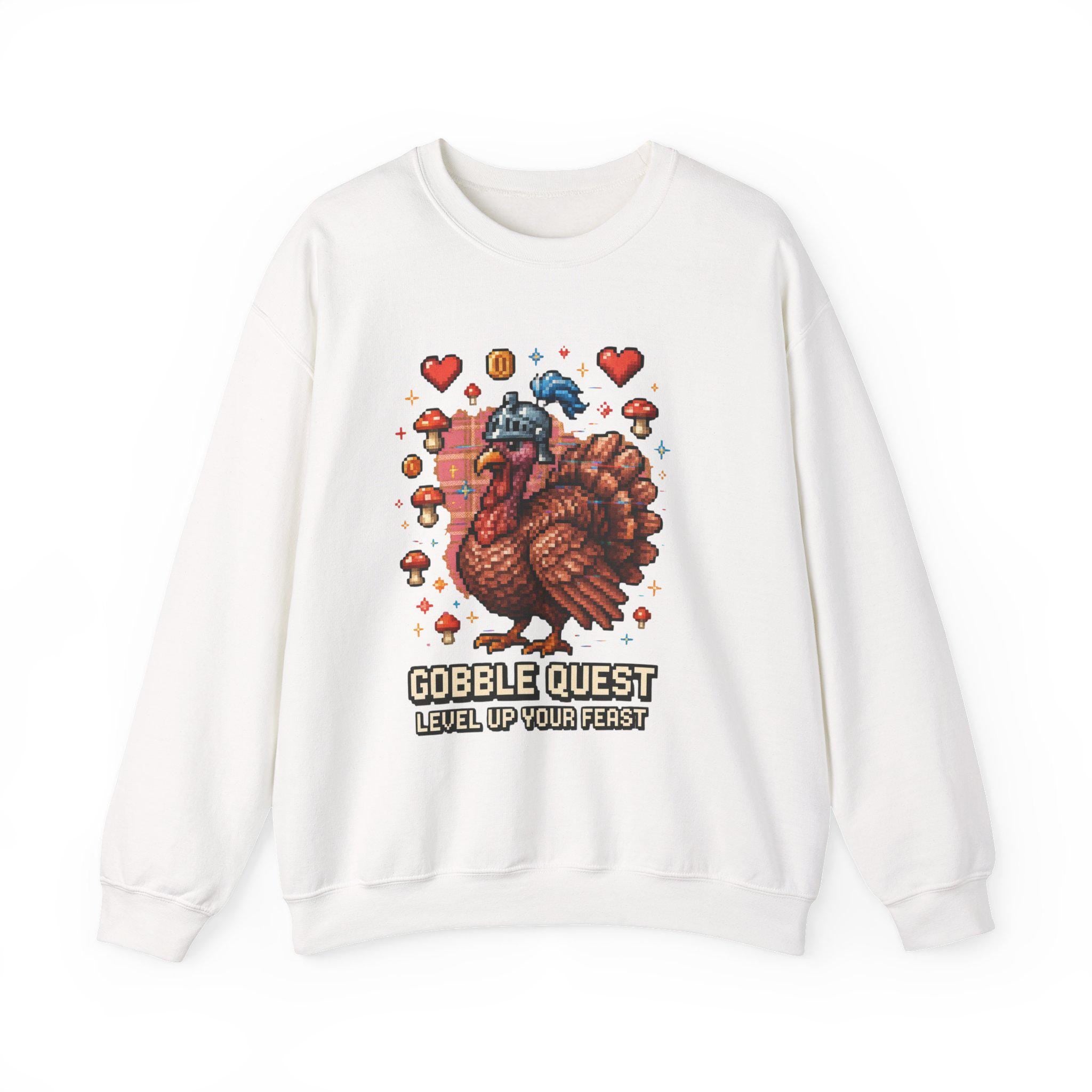 Gobble Quest Thanksgiving Gamer Sweatshirt: Retro Pixel Turkey Day Unisex Crewneck Hoodie Gift