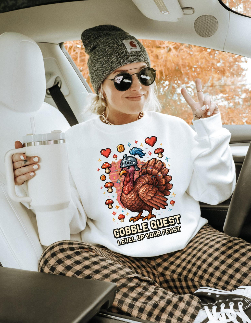 Gobble Quest Thanksgiving Gamer Sweatshirt: Retro Pixel Turkey Day Unisex Crewneck Hoodie Gift