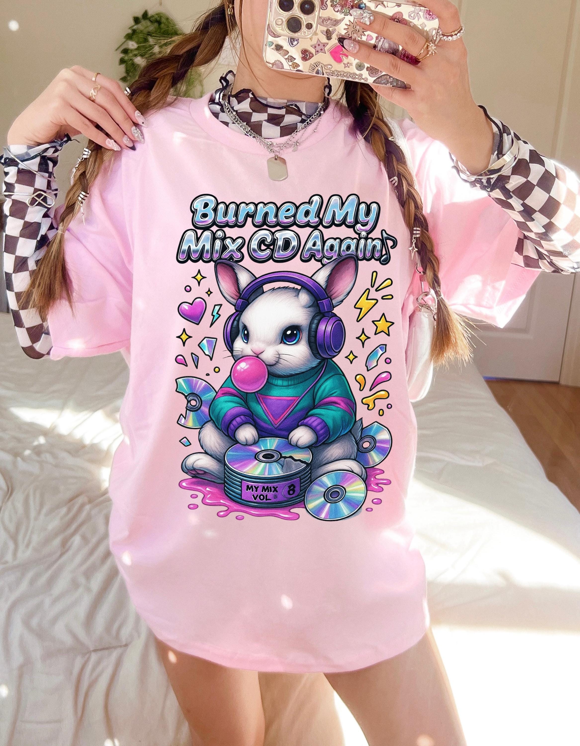 Y2K Bunny Graphic Tee Lime Green Oversized Unisex T-Shirt Vintage Cotton Casual Wear Gift