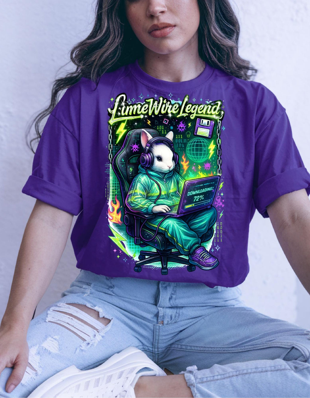 LimeWire Legend Y2K Bunny Computer Graphic T-Shirt - Retro Tech Nostalgia Tee