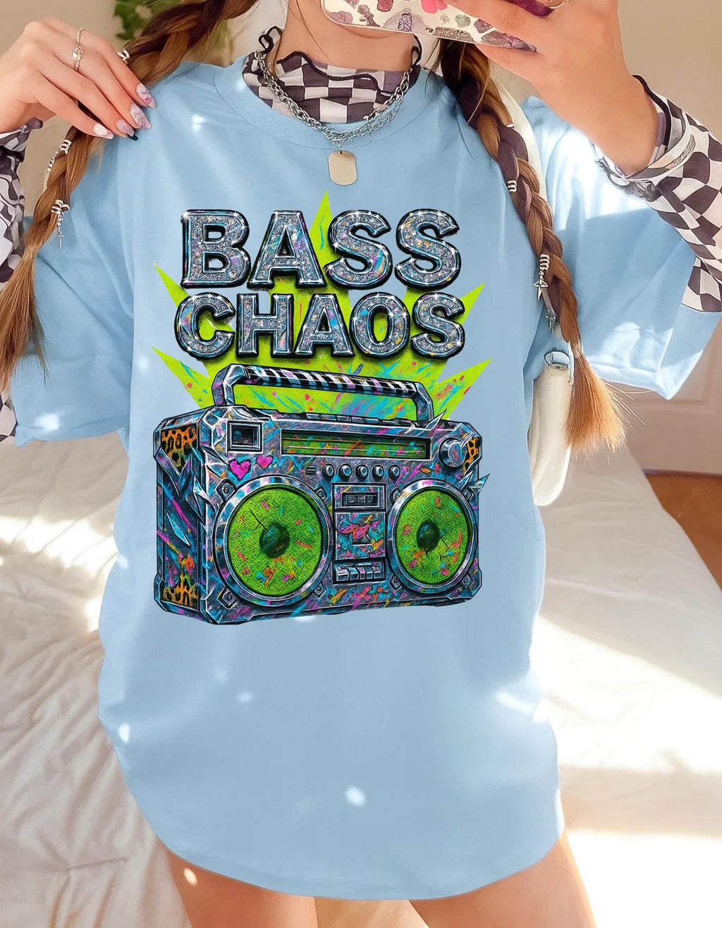 Vibrant Neon Speaker Graphic Tee: Y2K Retro Festival Shirt for Music Lovers & Hipsters
