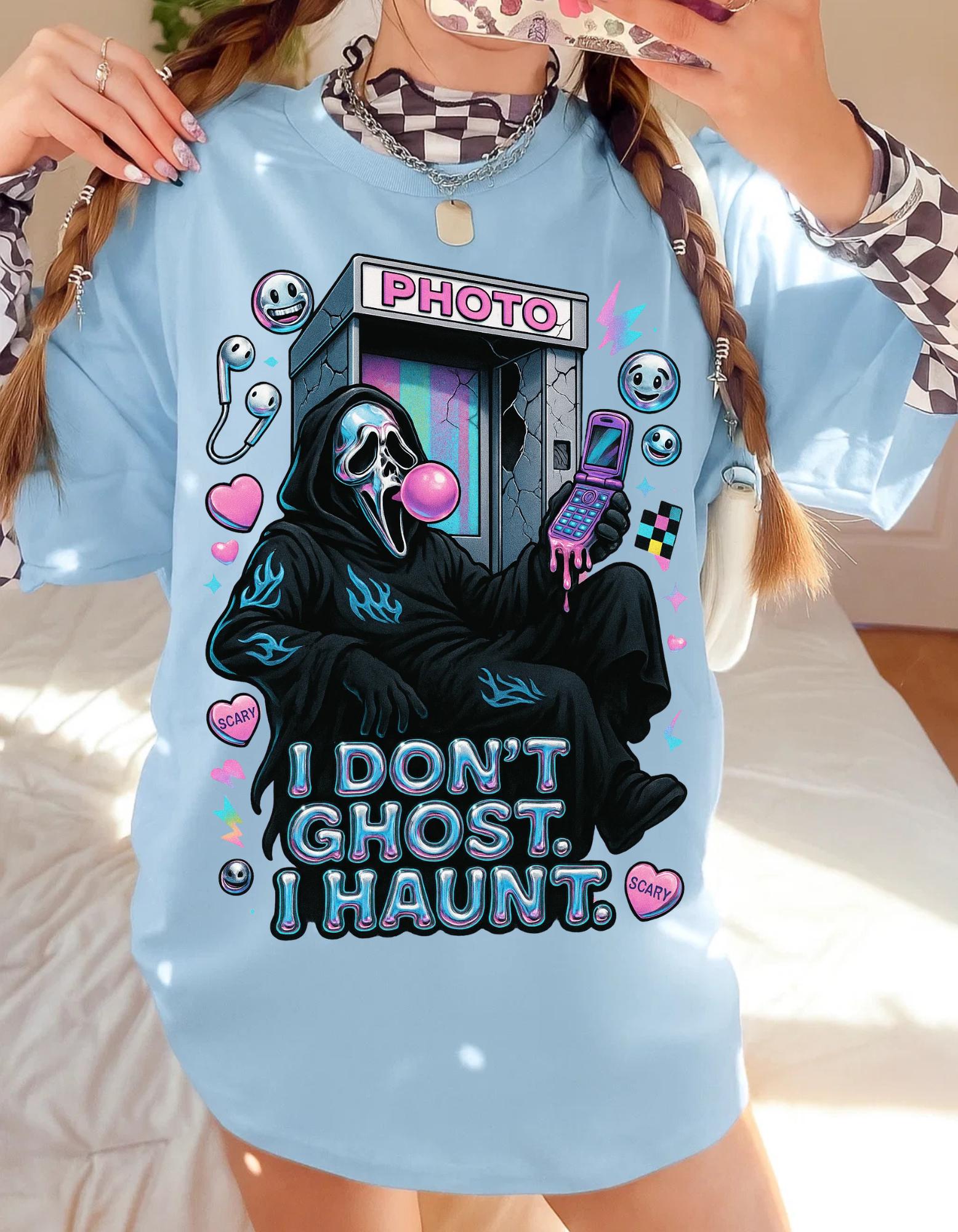 Haunting Y2K Metallic Chrome Ghost Tee - Unisex Goth Grunge Halloween Costume Graphic Shirt