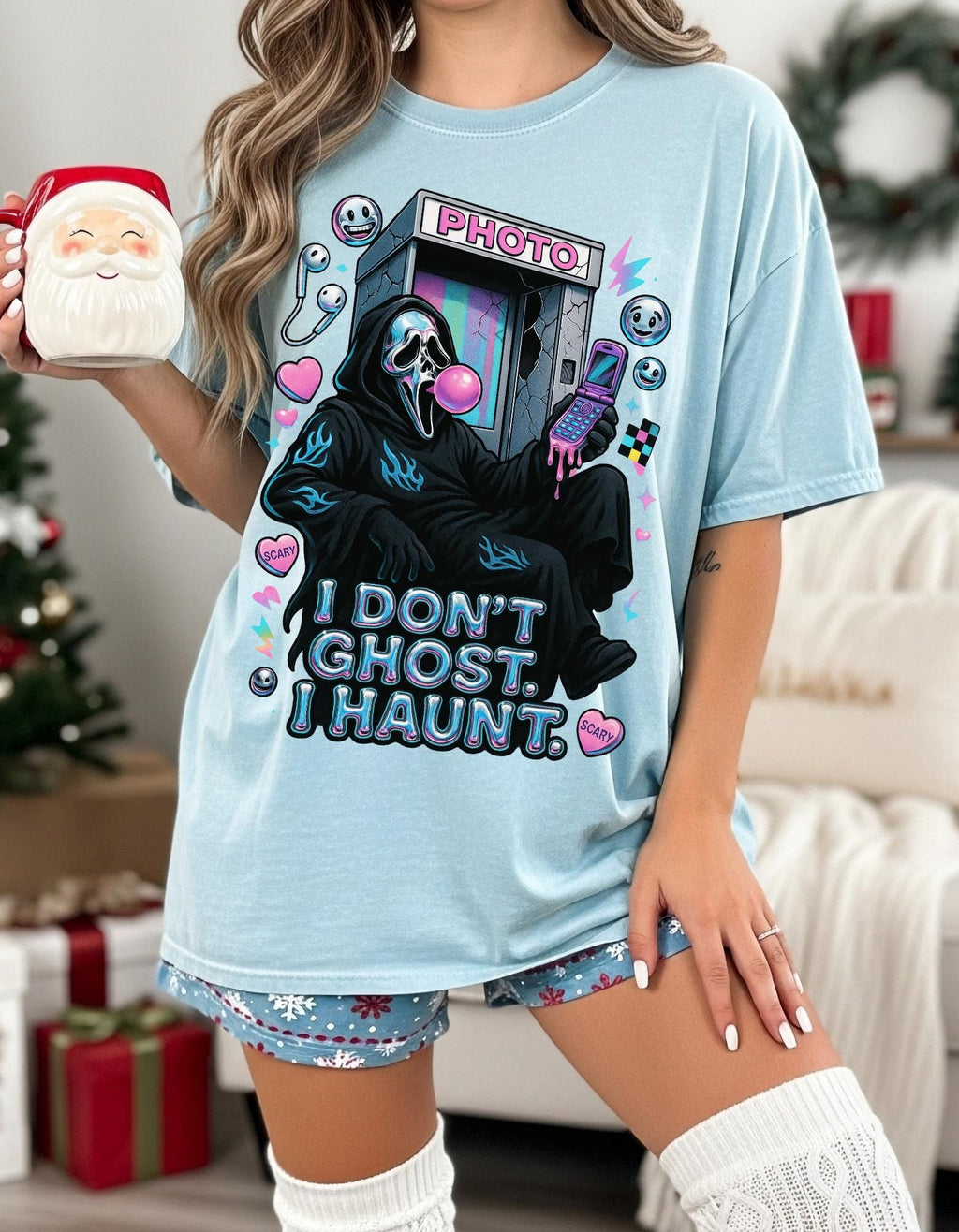 Haunting Y2K Metallic Chrome Ghost Tee - Unisex Goth Grunge Halloween Costume Graphic Shirt