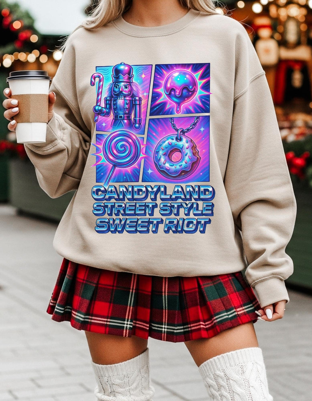 Candyland-Inspired Cozy Crewneck | Unisex Graphic Sweatshirt | Quirky Sweet Fashion Gift