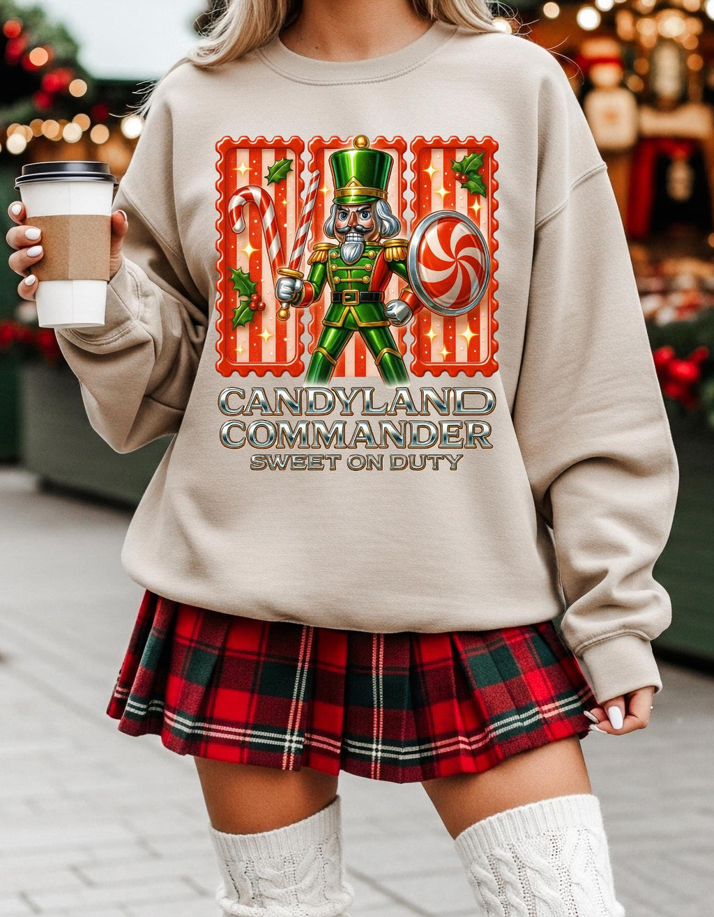 Festive Nutcracker Candyland Commander Sweatshirt: Y2K Chrome Holiday Crewneck Jumper for Christmas