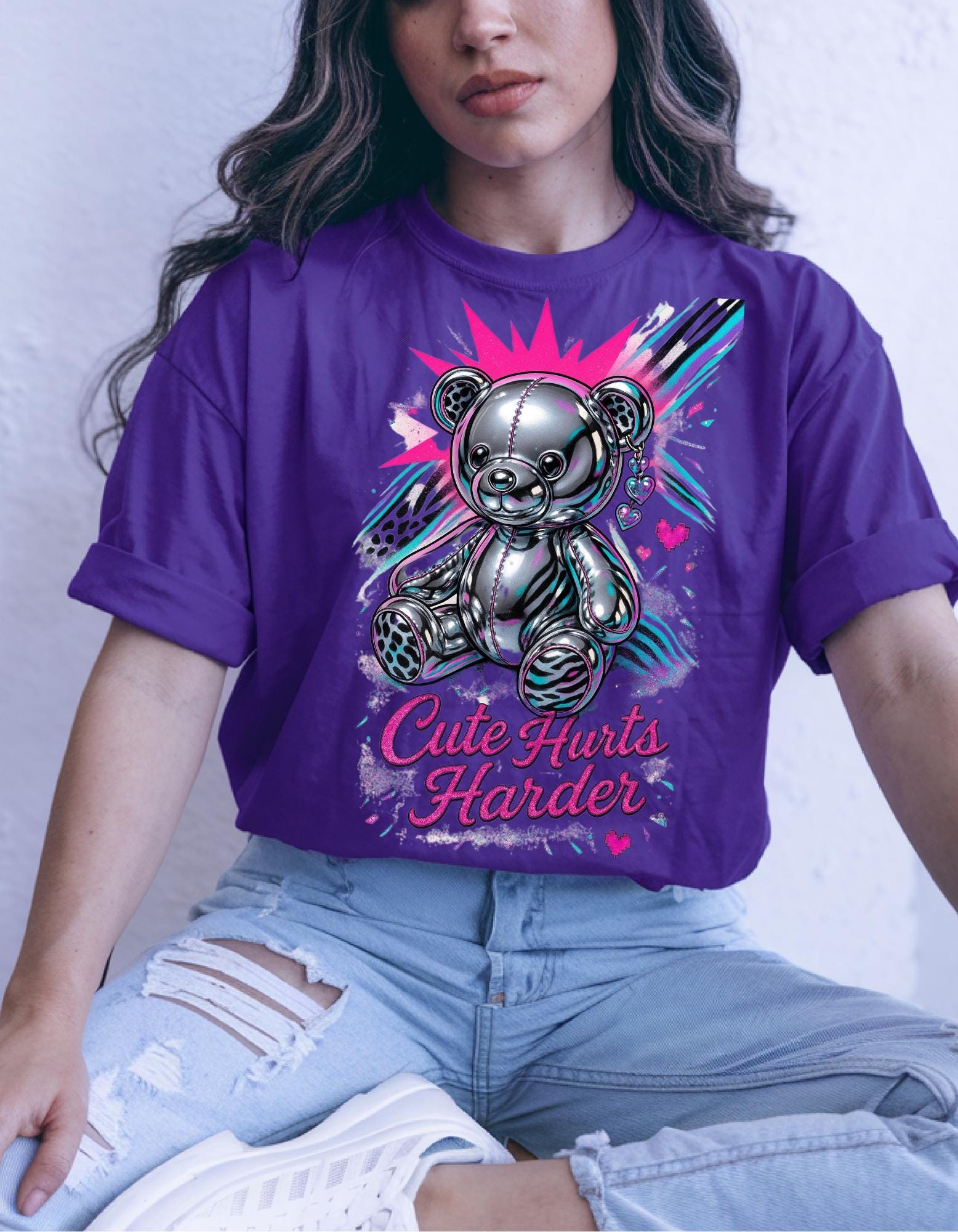 Y2K Chrome Bear Graphic Tee: Unisex Kawaii retro Fashion Heavy Cotton T-Shirt