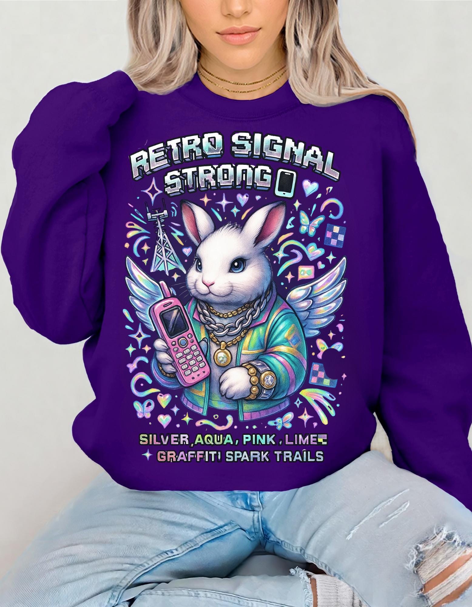 Retro Signal Bunny Hoodie | Y2K Arcade Gamer Sweatshirt