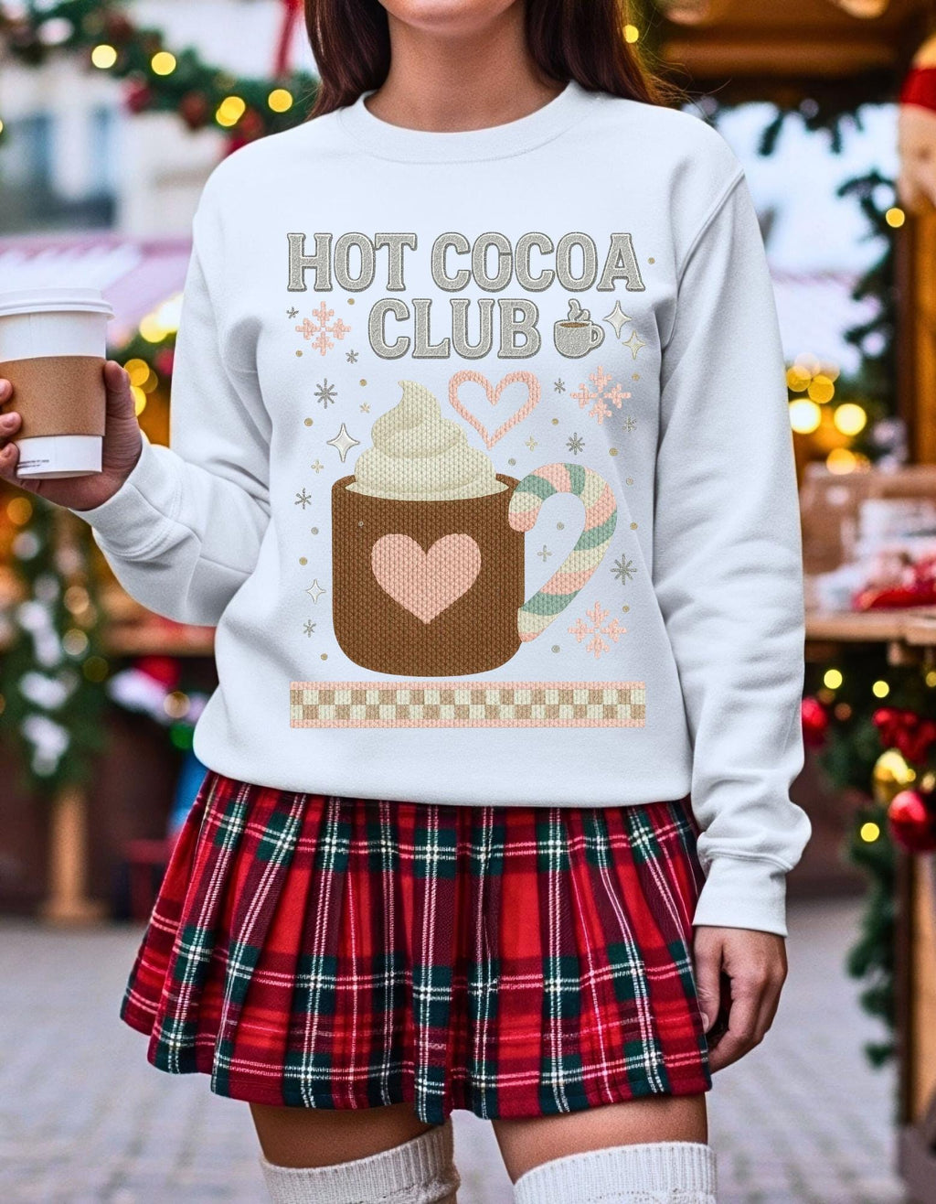 Hot Cocoa Club Y2K Retro Christmas Crewneck Sweatshirt Holiday Winter Pullover Gift