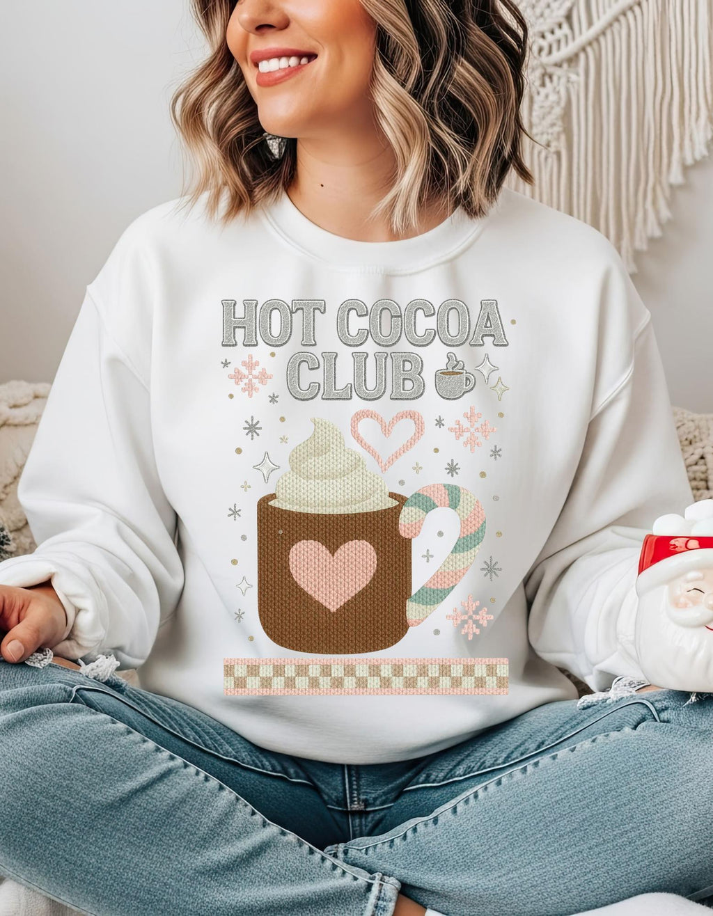Hot Cocoa Club Y2K Retro Christmas Crewneck Sweatshirt Holiday Winter Pullover Gift