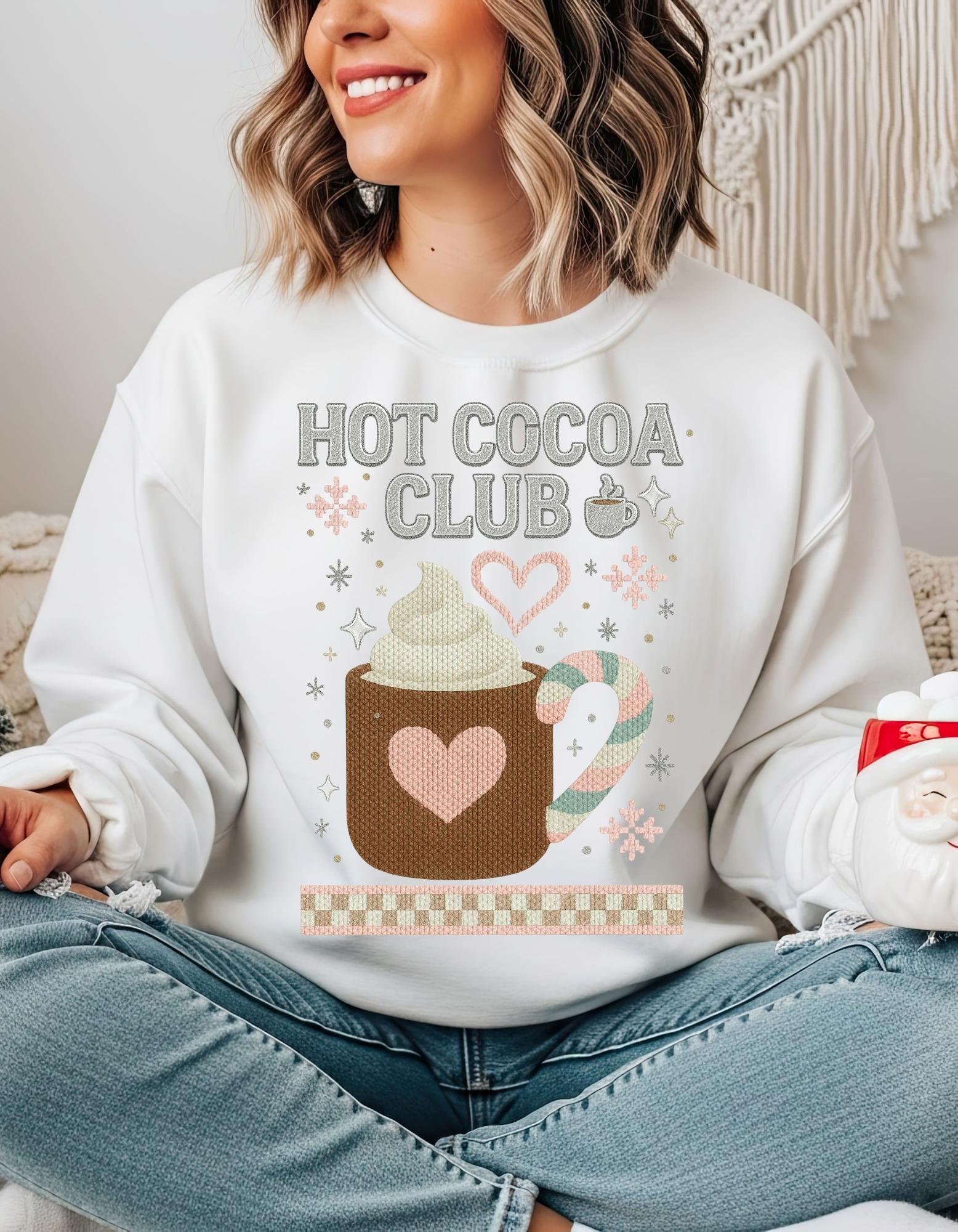 Hot Cocoa Club Y2K Retro Christmas Crewneck Sweatshirt Holiday Winter Pullover Gift