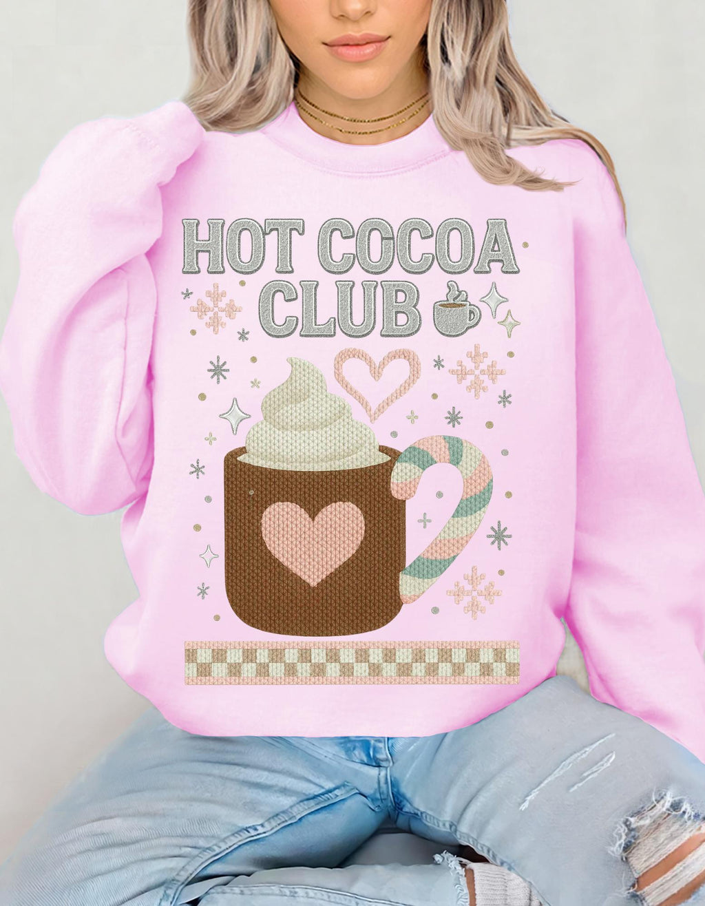 Hot Cocoa Club Y2K Retro Christmas Crewneck Sweatshirt Holiday Winter Pullover Gift
