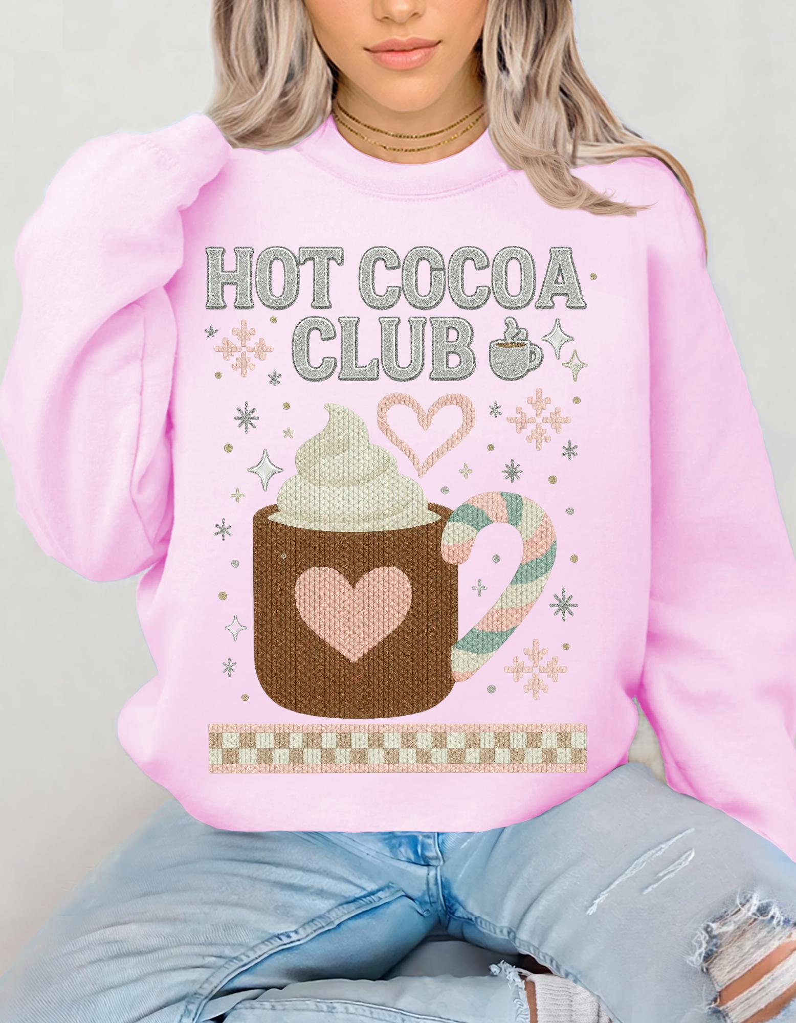 Hot Cocoa Club Y2K Retro Christmas Crewneck Sweatshirt Holiday Winter Pullover Gift