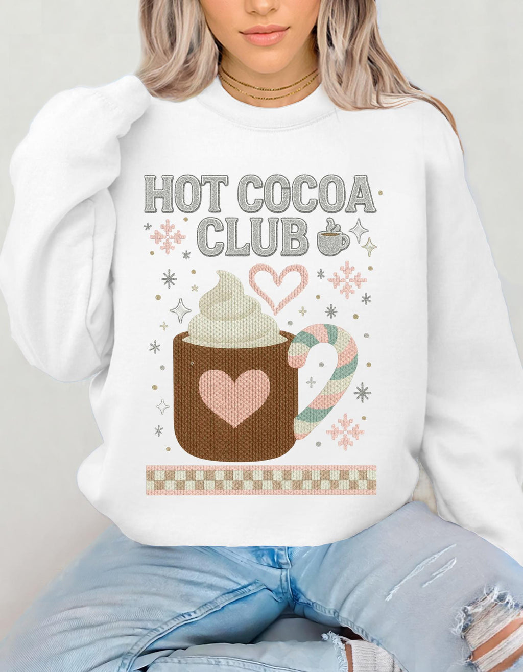 Hot Cocoa Club Y2K Retro Christmas Crewneck Sweatshirt Holiday Winter Pullover Gift