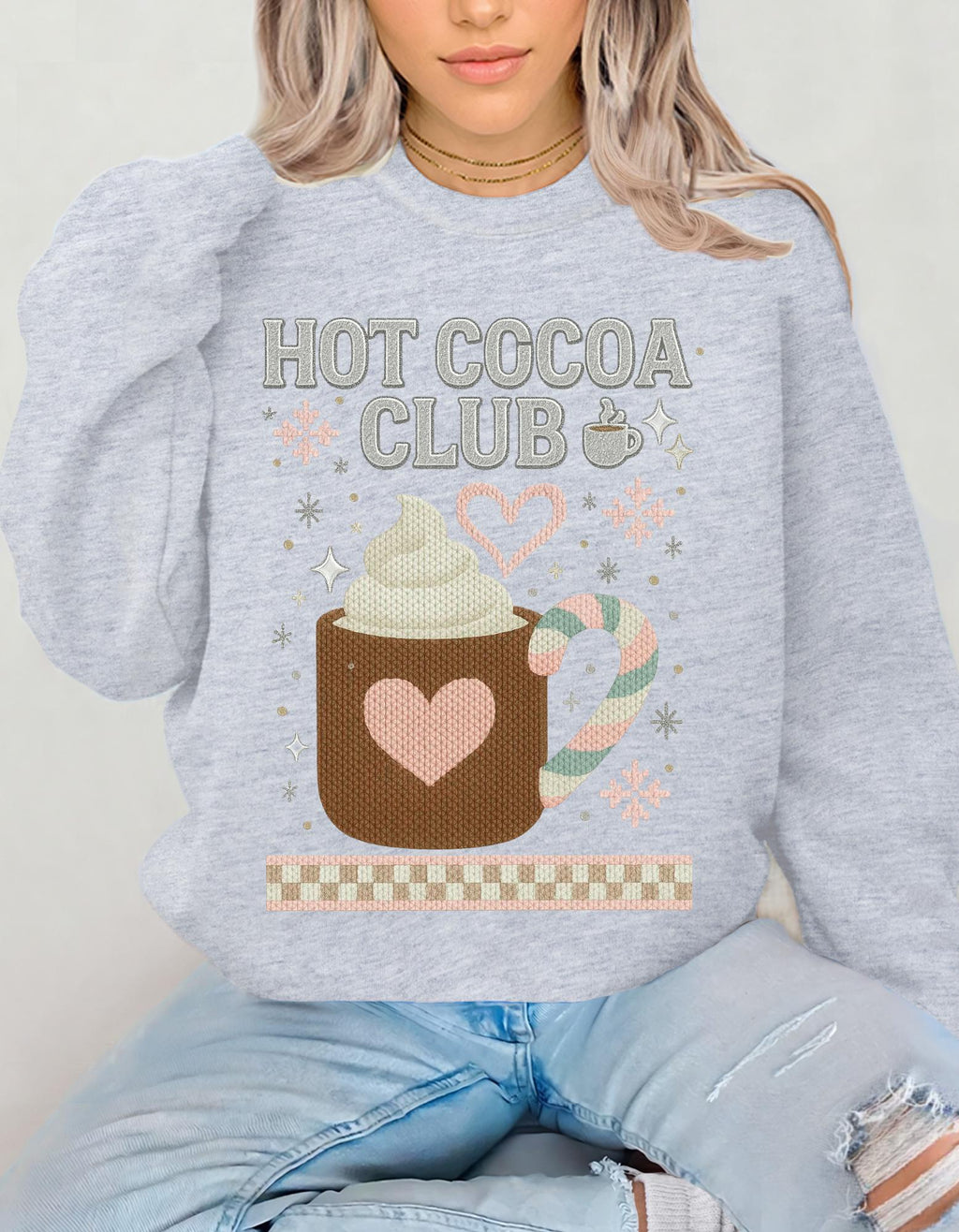Hot Cocoa Club Y2K Retro Christmas Crewneck Sweatshirt Holiday Winter Pullover Gift