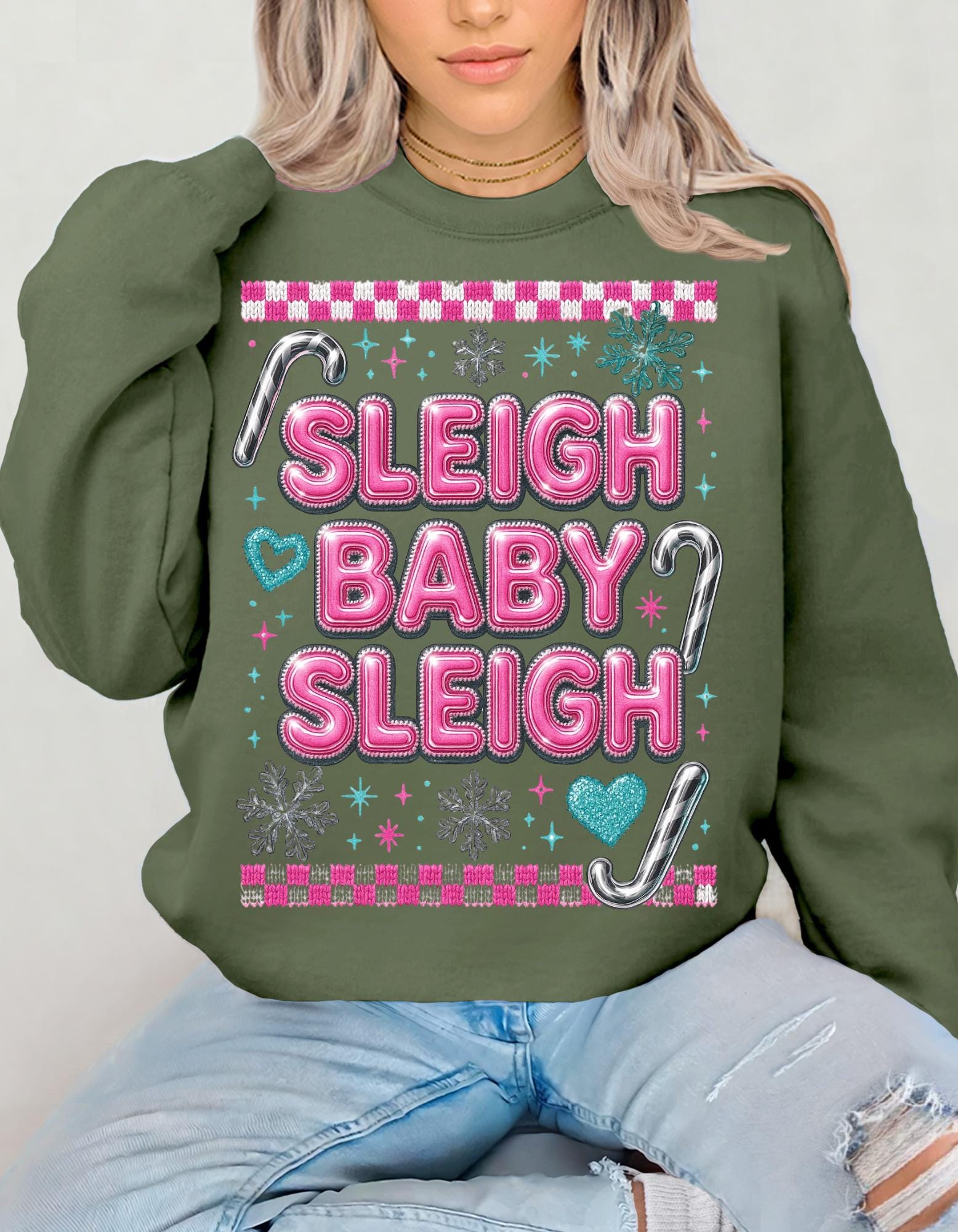 Sleigh Baby Sleigh Christmas Sweatshirt, Unisex Holiday Crewneck