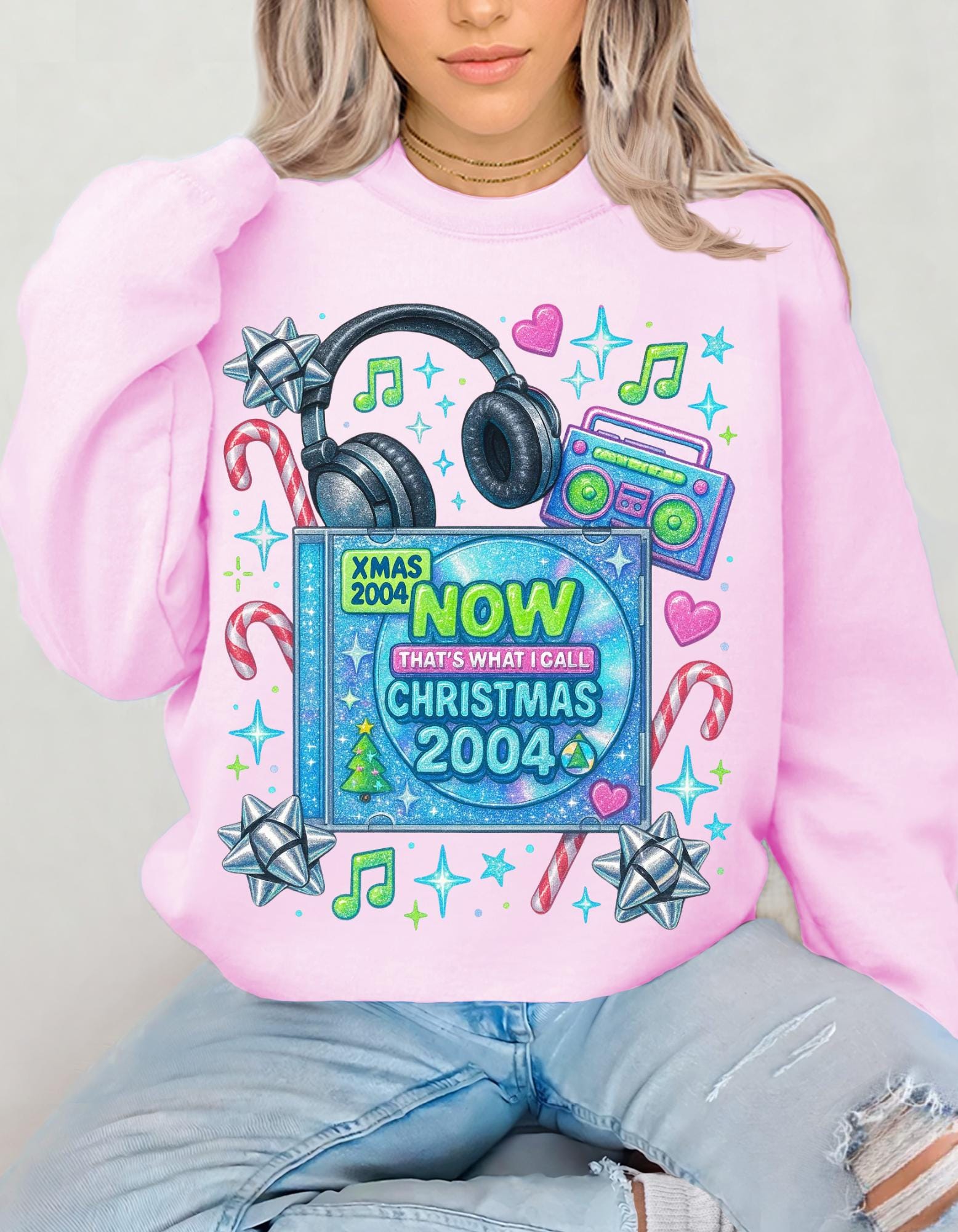 Y2K Christmas CD Sweatshirt - Retro 2004 Music Nostalgia Holiday Pullover Gift