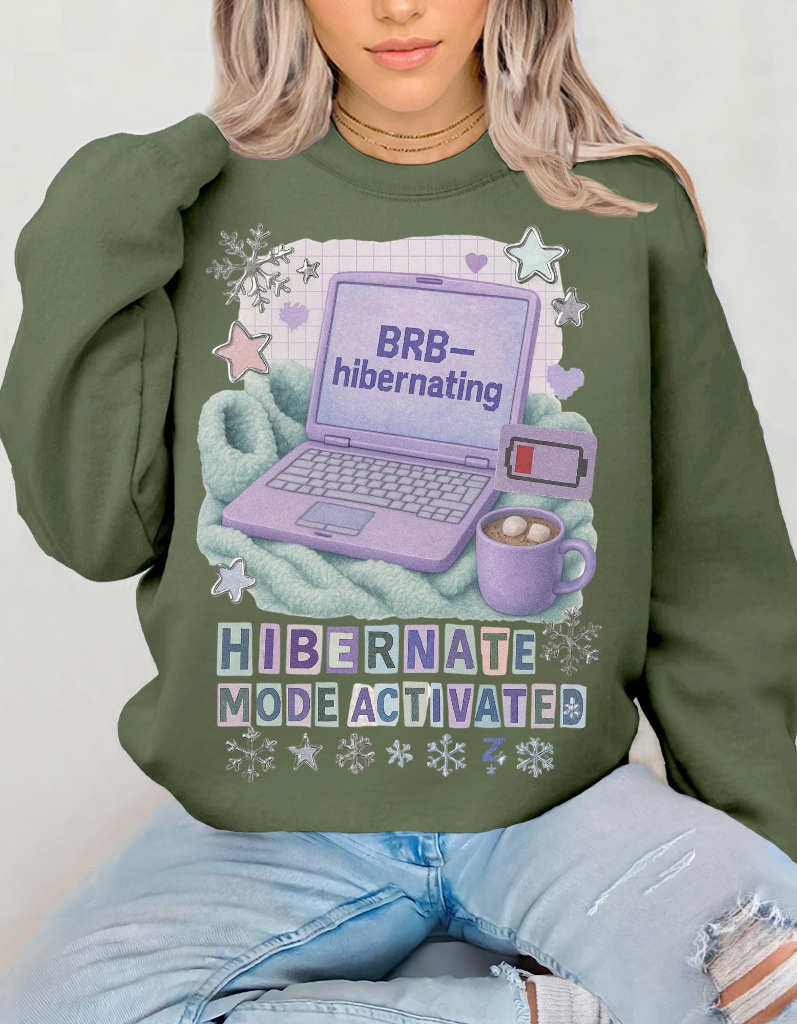 Cozy Hibernation Crewneck Sweatshirt, Winter Loungewear