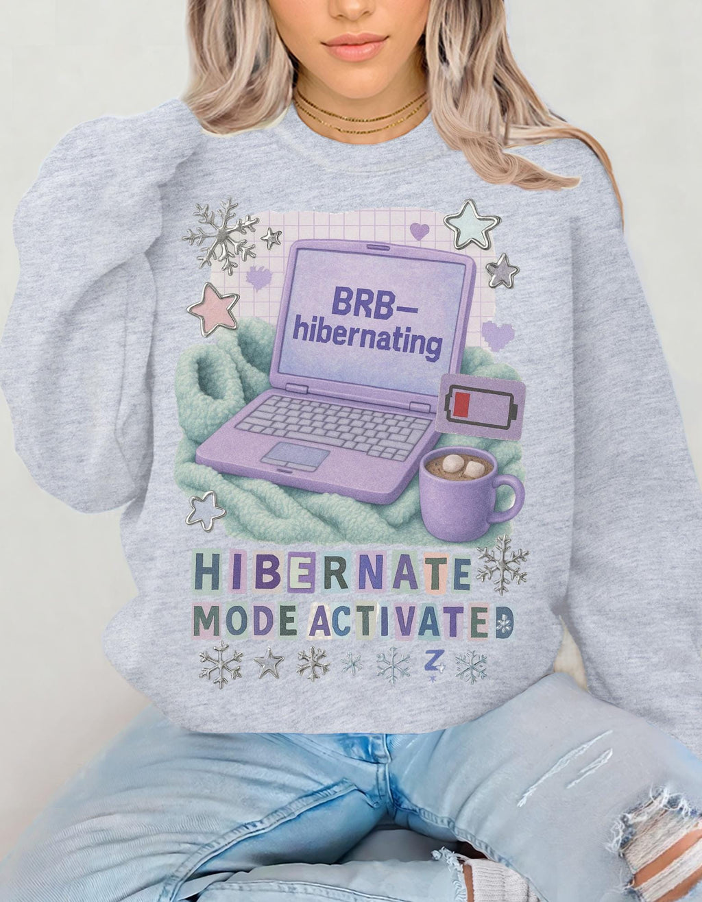 Cozy Hibernation Crewneck Sweatshirt, Winter Loungewear