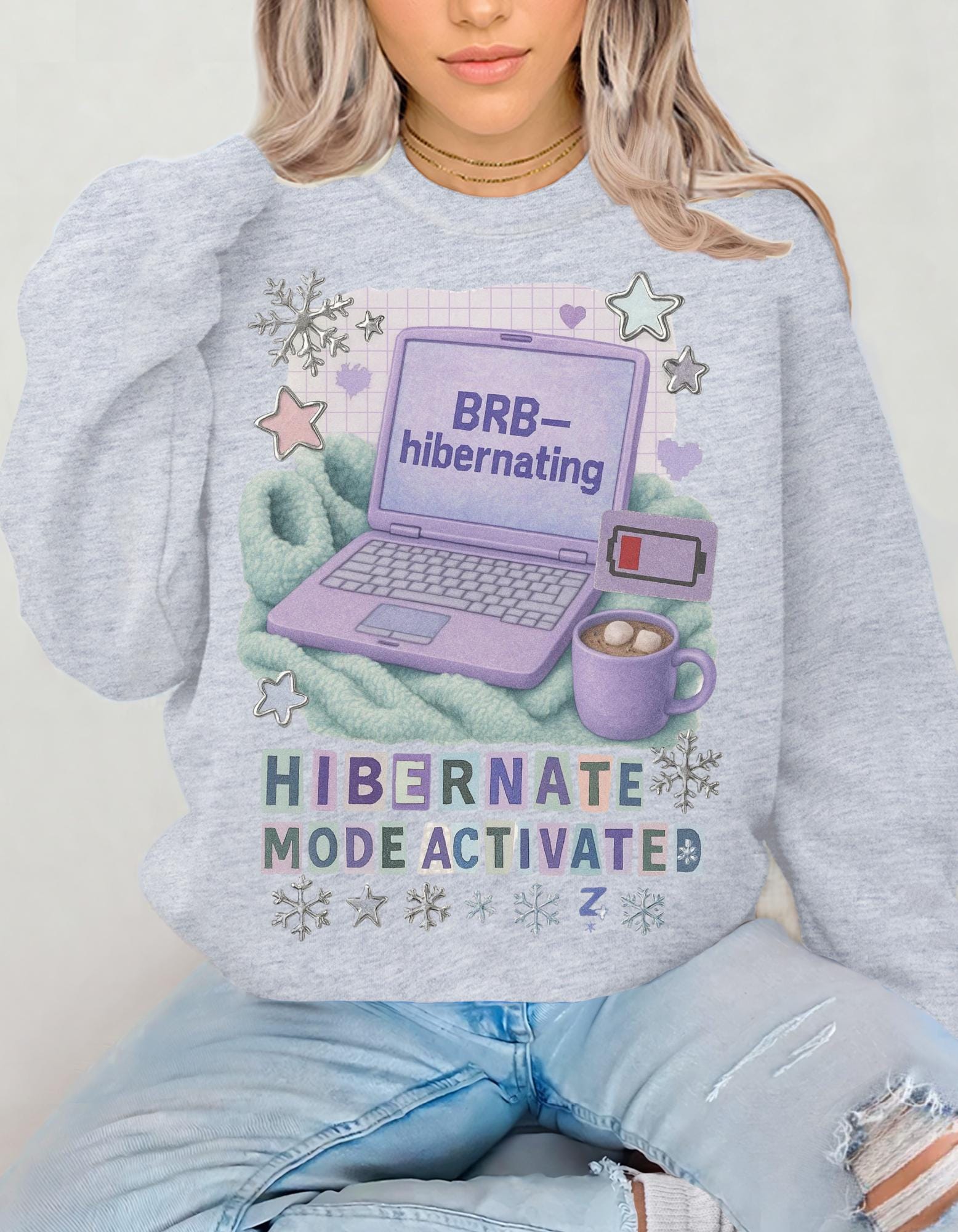 Cozy Hibernation Crewneck Sweatshirt, Winter Loungewear