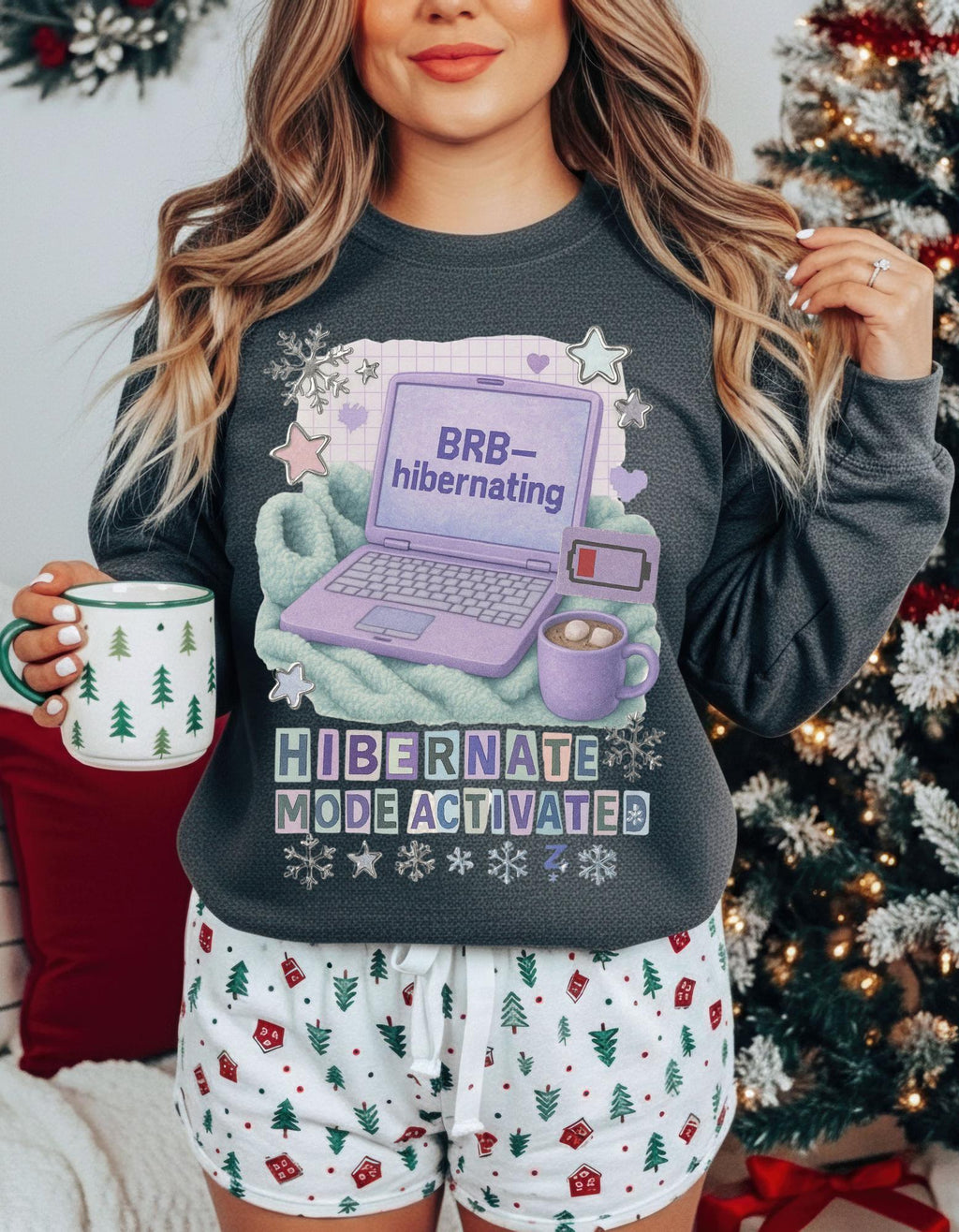 Cozy Hibernation Crewneck Sweatshirt, Winter Loungewear