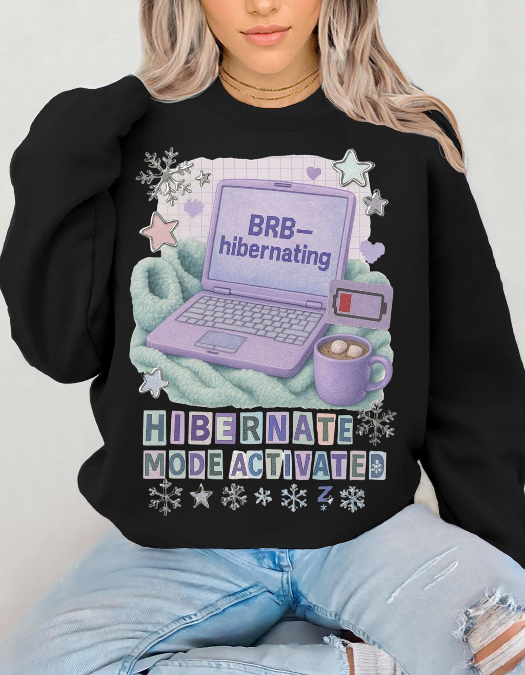 Cozy Hibernation Crewneck Sweatshirt, Winter Loungewear