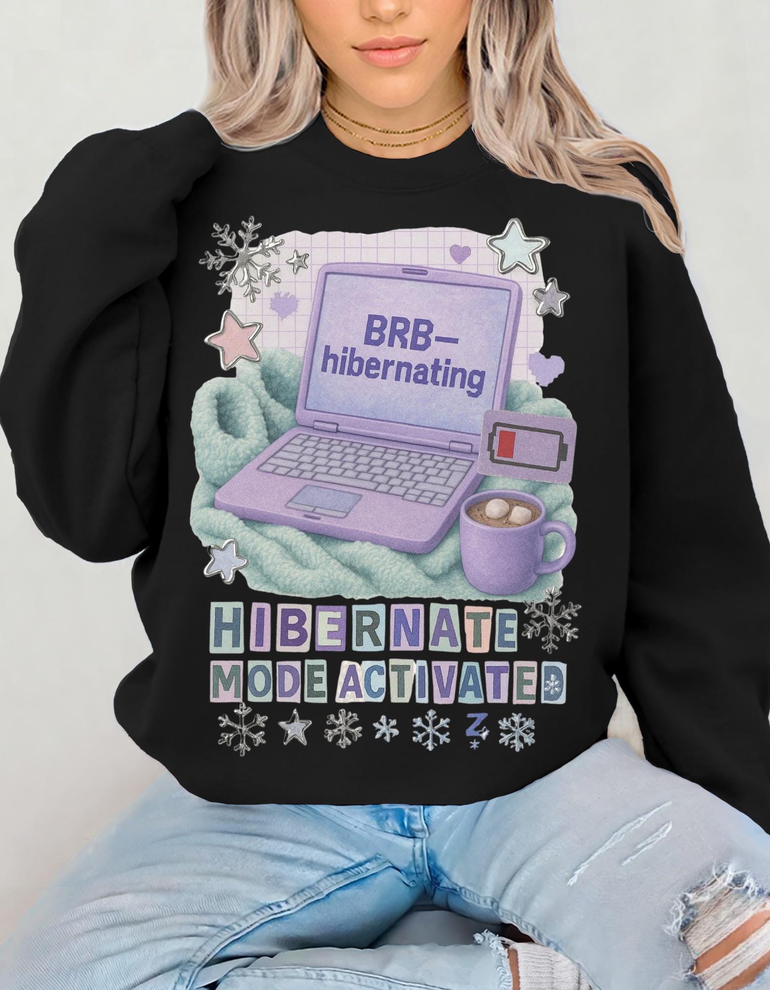 Cozy Hibernation Crewneck Sweatshirt, Winter Loungewear