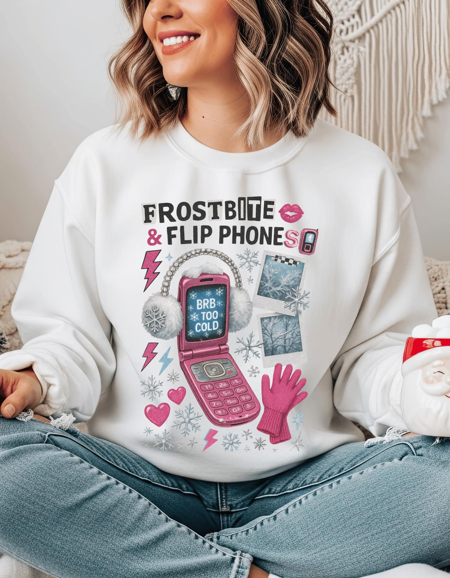 90s Retro Crewneck Sweatshirt, Flip Phones Winter Design