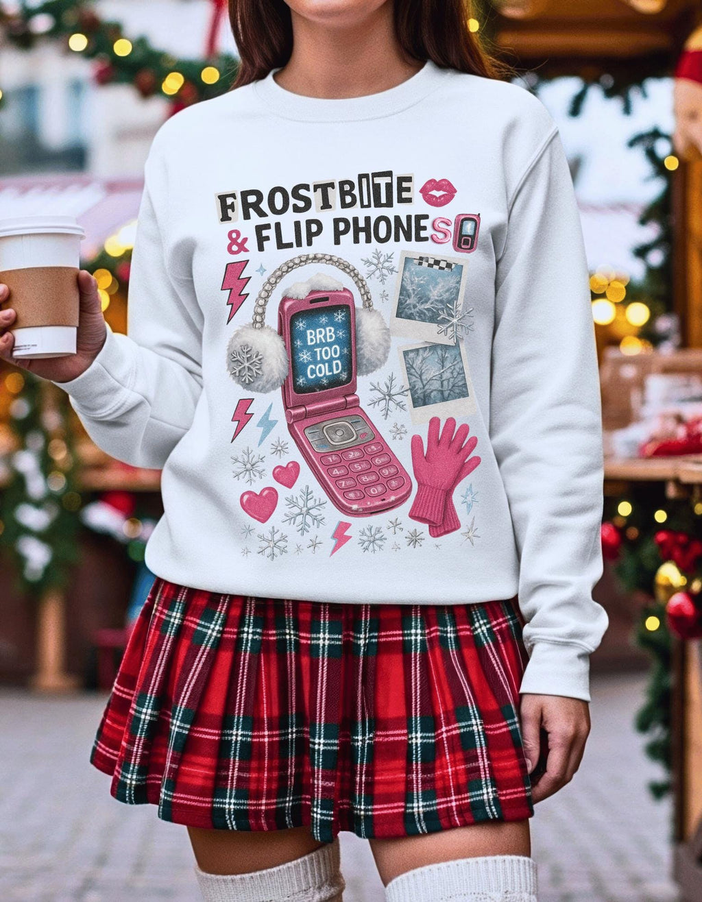 90s Retro Crewneck Sweatshirt, Flip Phones Winter Design
