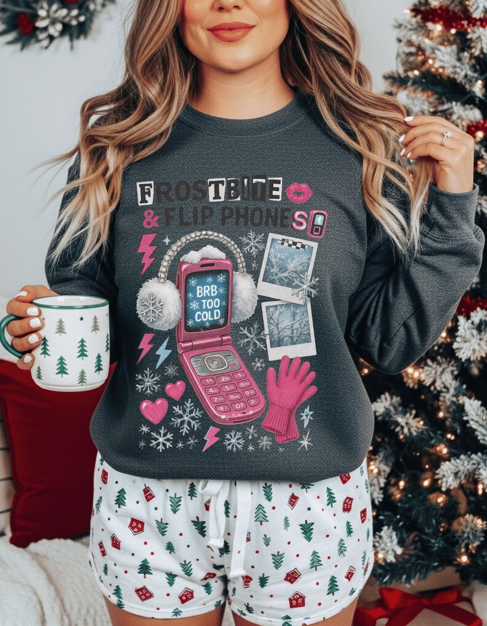 90s Retro Crewneck Sweatshirt, Flip Phones Winter Design
