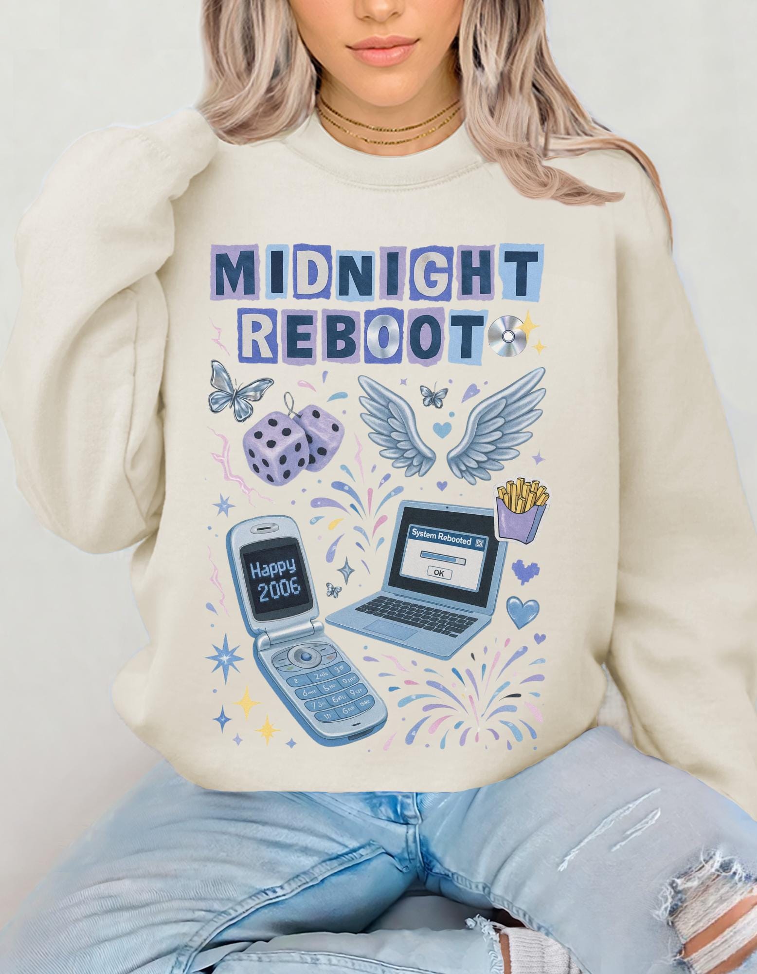 Midnight Reboot Crewneck Sweatshirt | Retro Tech Design Unisex Apparel Cozy Casual Wear