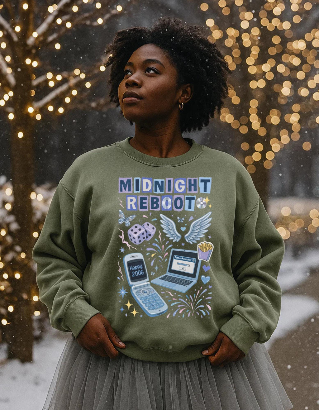Midnight Reboot Crewneck Sweatshirt | Retro Tech Design Unisex Apparel Cozy Casual Wear