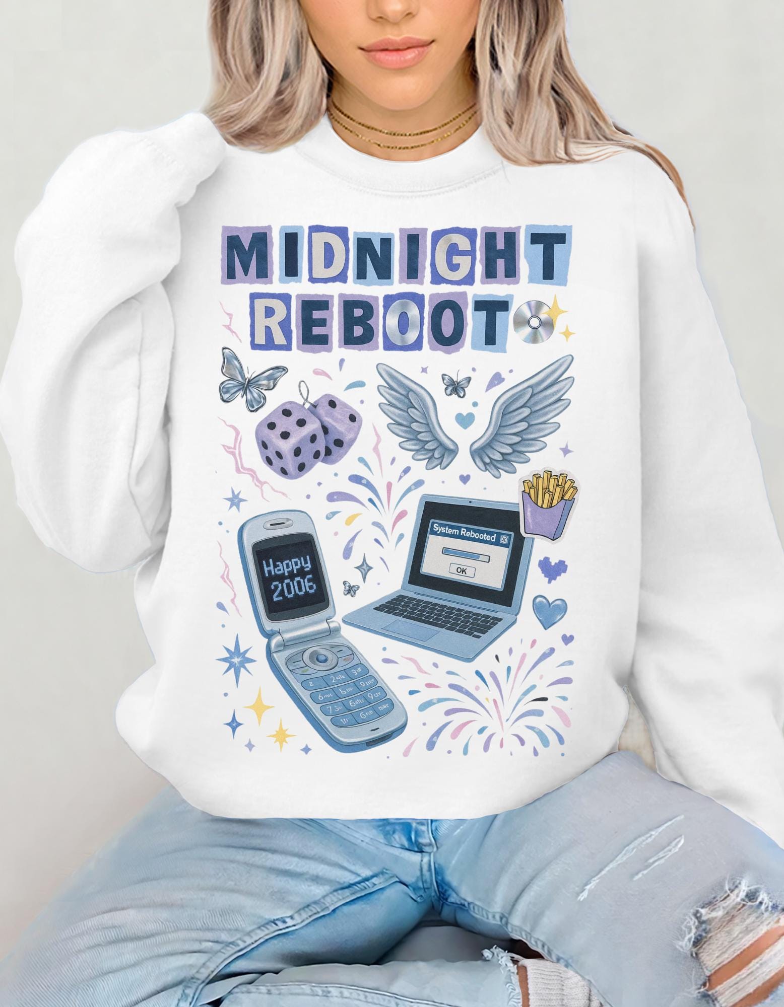 Midnight Reboot Crewneck Sweatshirt | Retro Tech Design Unisex Apparel Cozy Casual Wear
