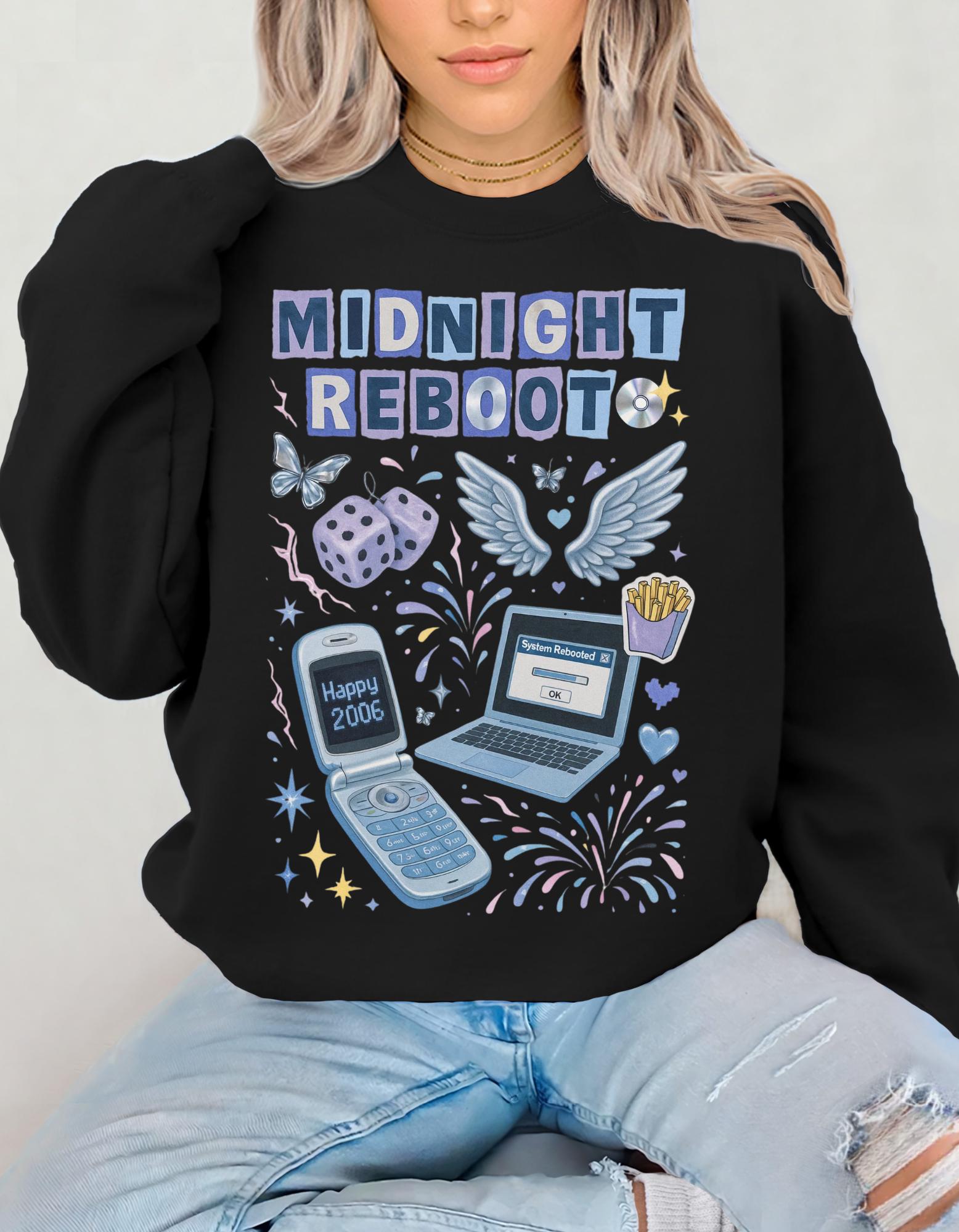 Midnight Reboot Crewneck Sweatshirt | Retro Tech Design Unisex Apparel Cozy Casual Wear