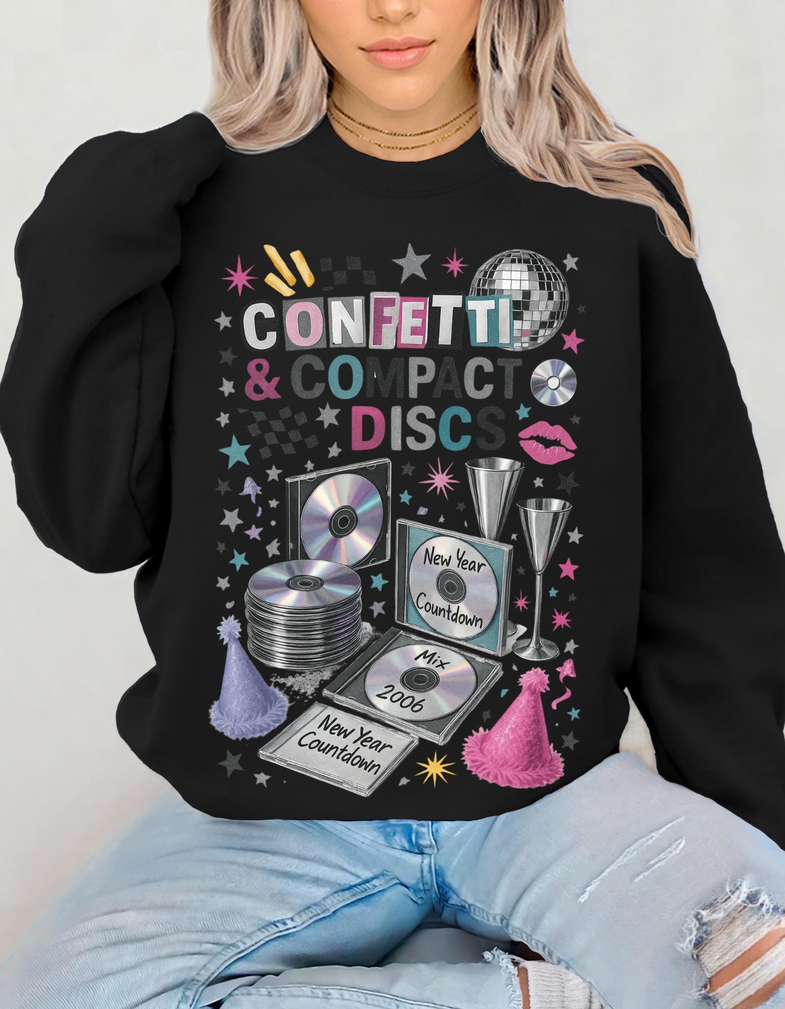 Y2K New Year 2026 Confetti Unisex Crewneck Sweatshirt