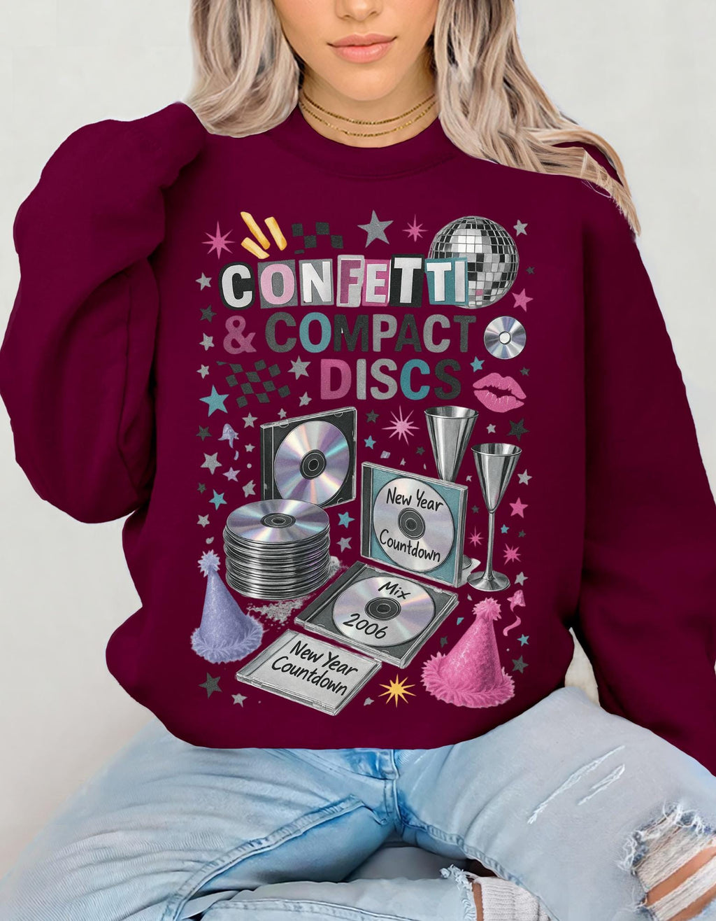 Y2K New Year 2026 Confetti Unisex Crewneck Sweatshirt