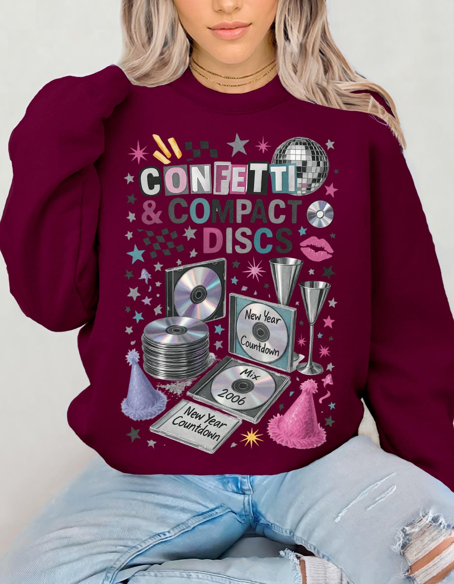 Y2K New Year 2026 Confetti Unisex Crewneck Sweatshirt