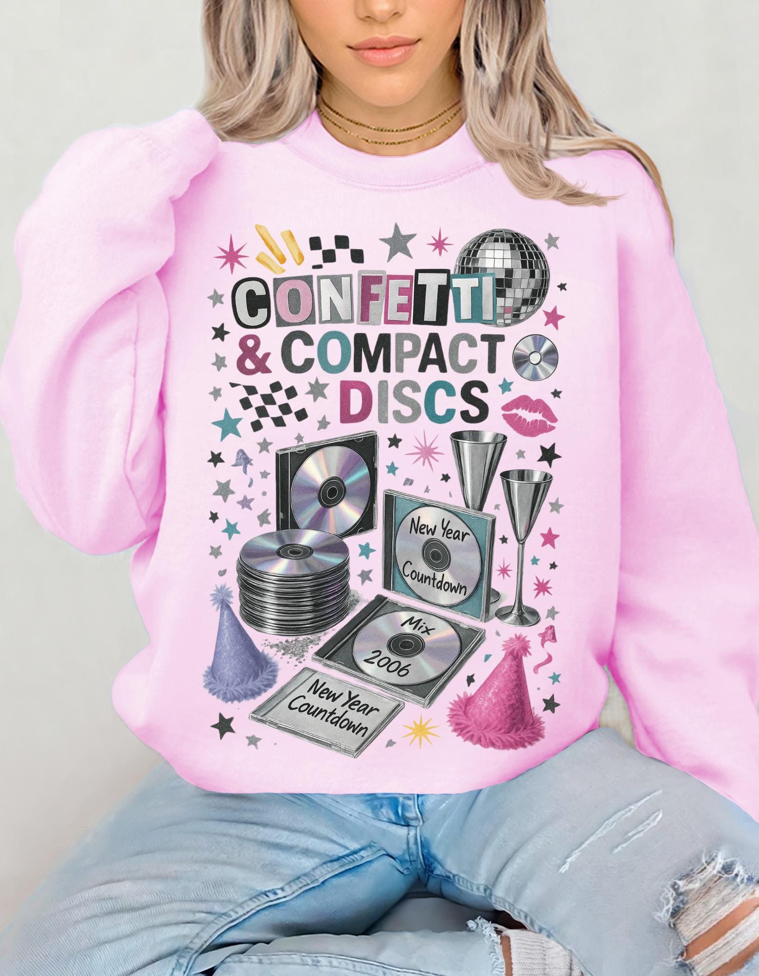Y2K New Year 2026 Confetti Unisex Crewneck Sweatshirt