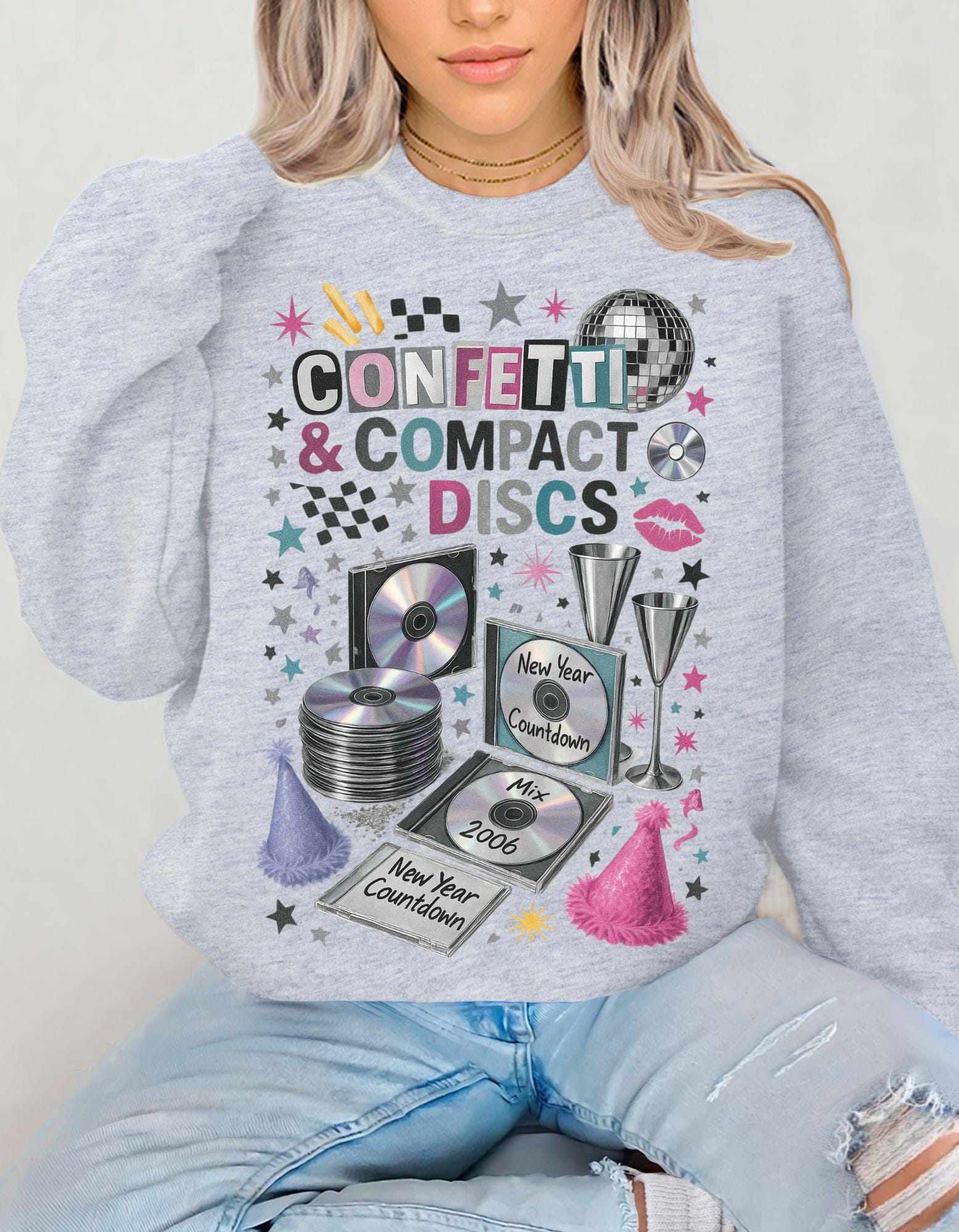 Y2K New Year 2026 Confetti Unisex Crewneck Sweatshirt