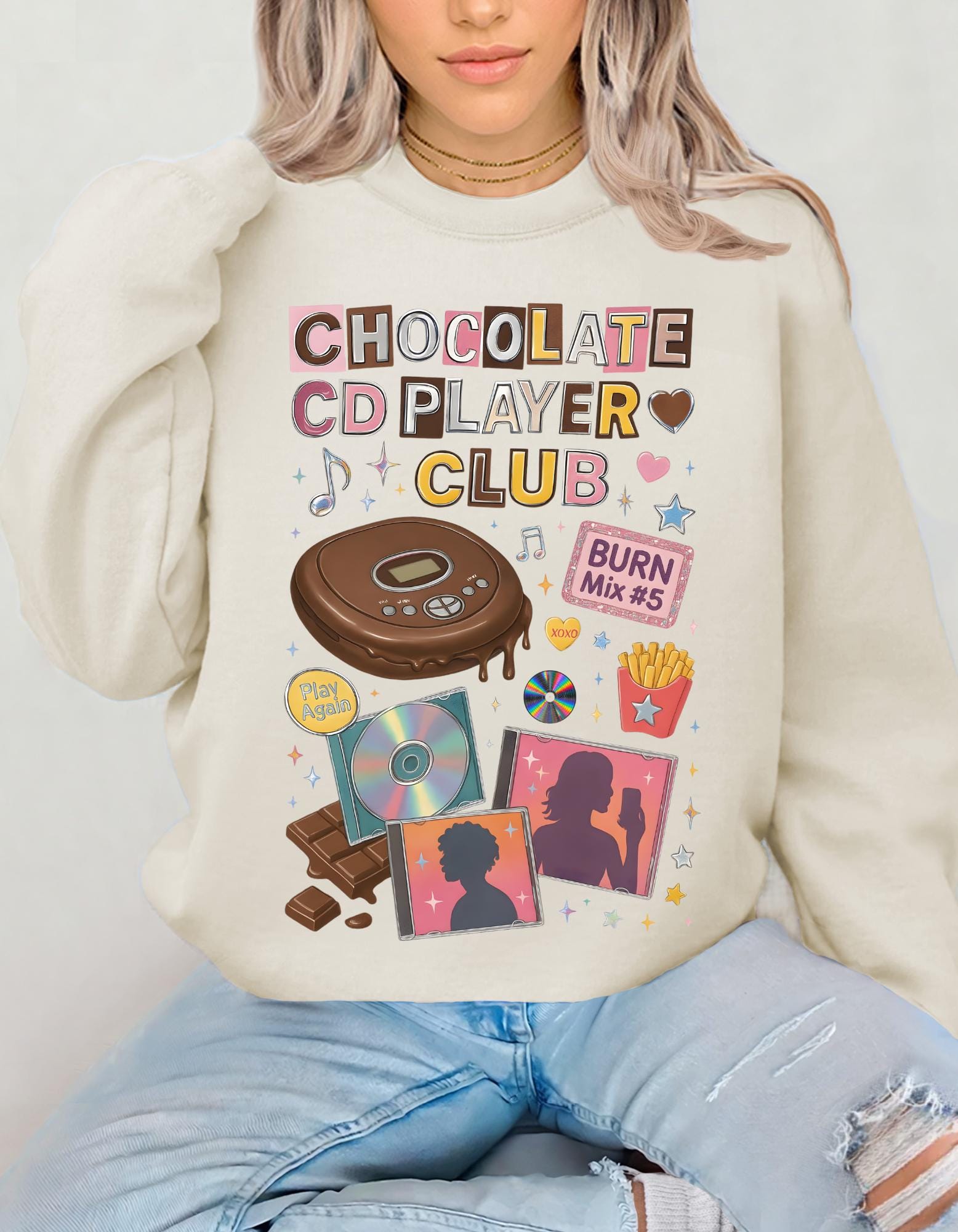 Chocolate CD Player Club Sweatshirt | Retro Y2K Graphic Crewneck