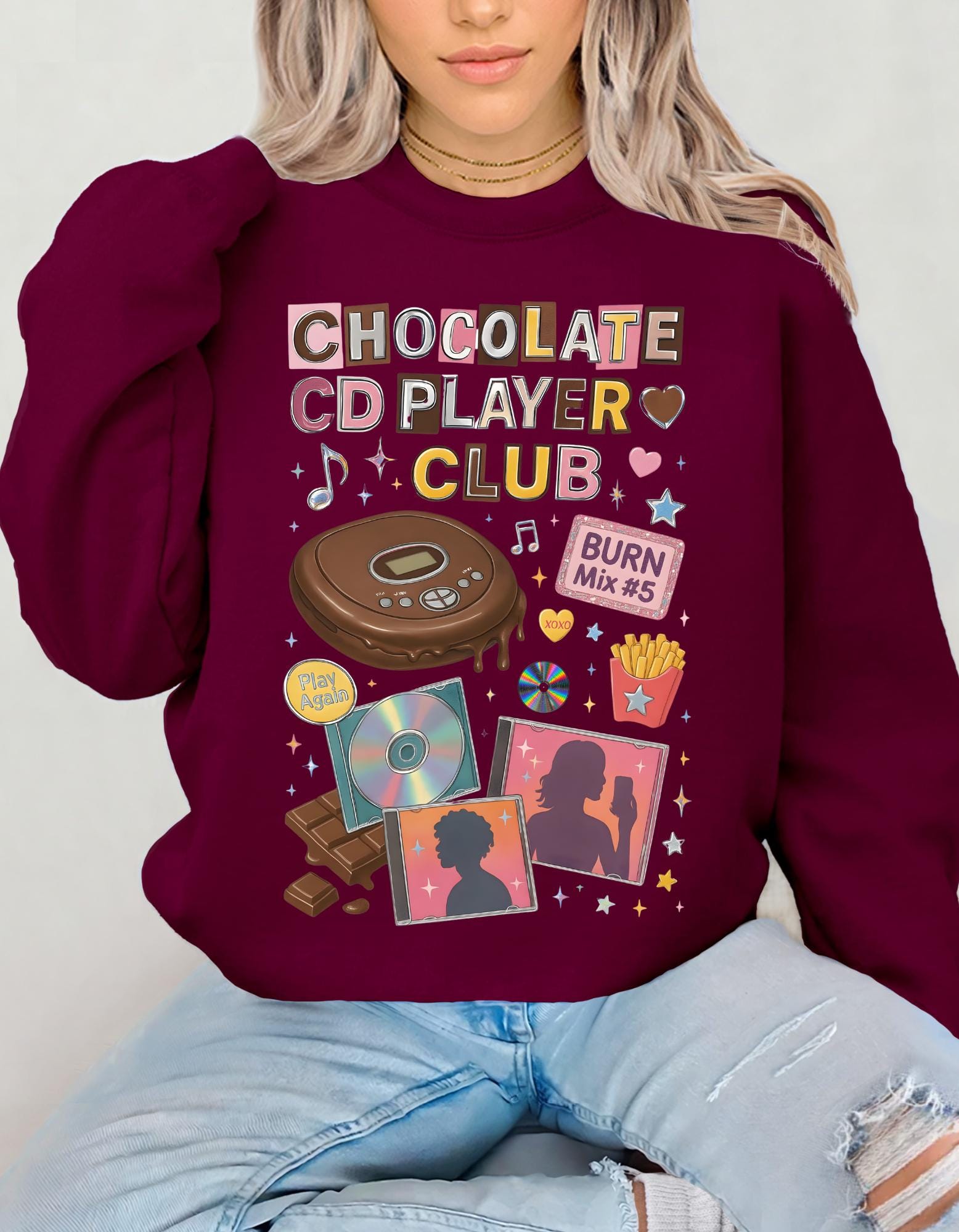 Chocolate CD Player Club Sweatshirt | Retro Y2K Graphic Crewneck