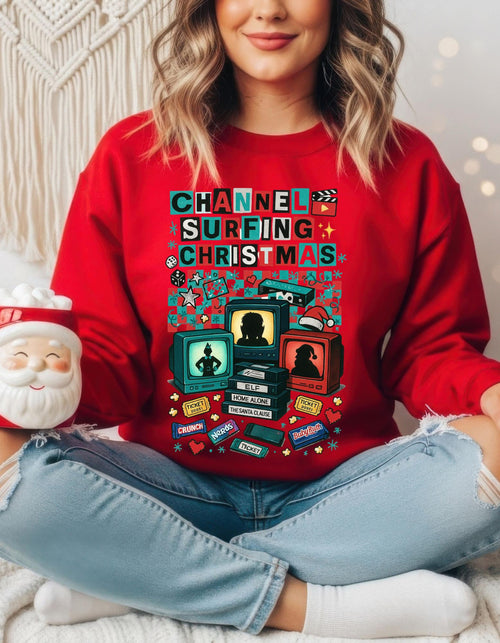 90s Channel Surfing Christmas Sweatshirt, Retro Holiday Crewneck